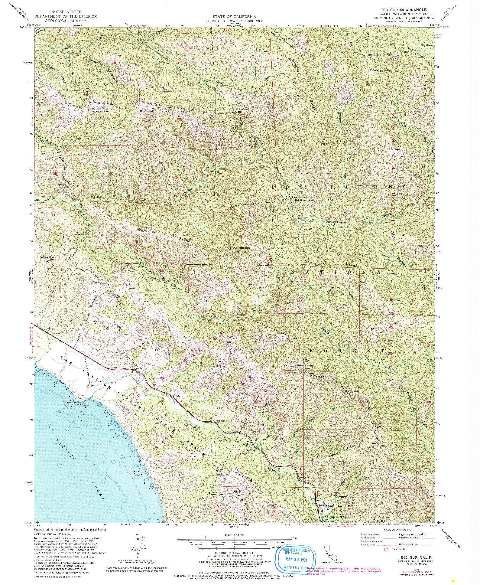 USGS 1:24000-SCALE QUADRANGLE FOR BIG SUR, CA 1956
