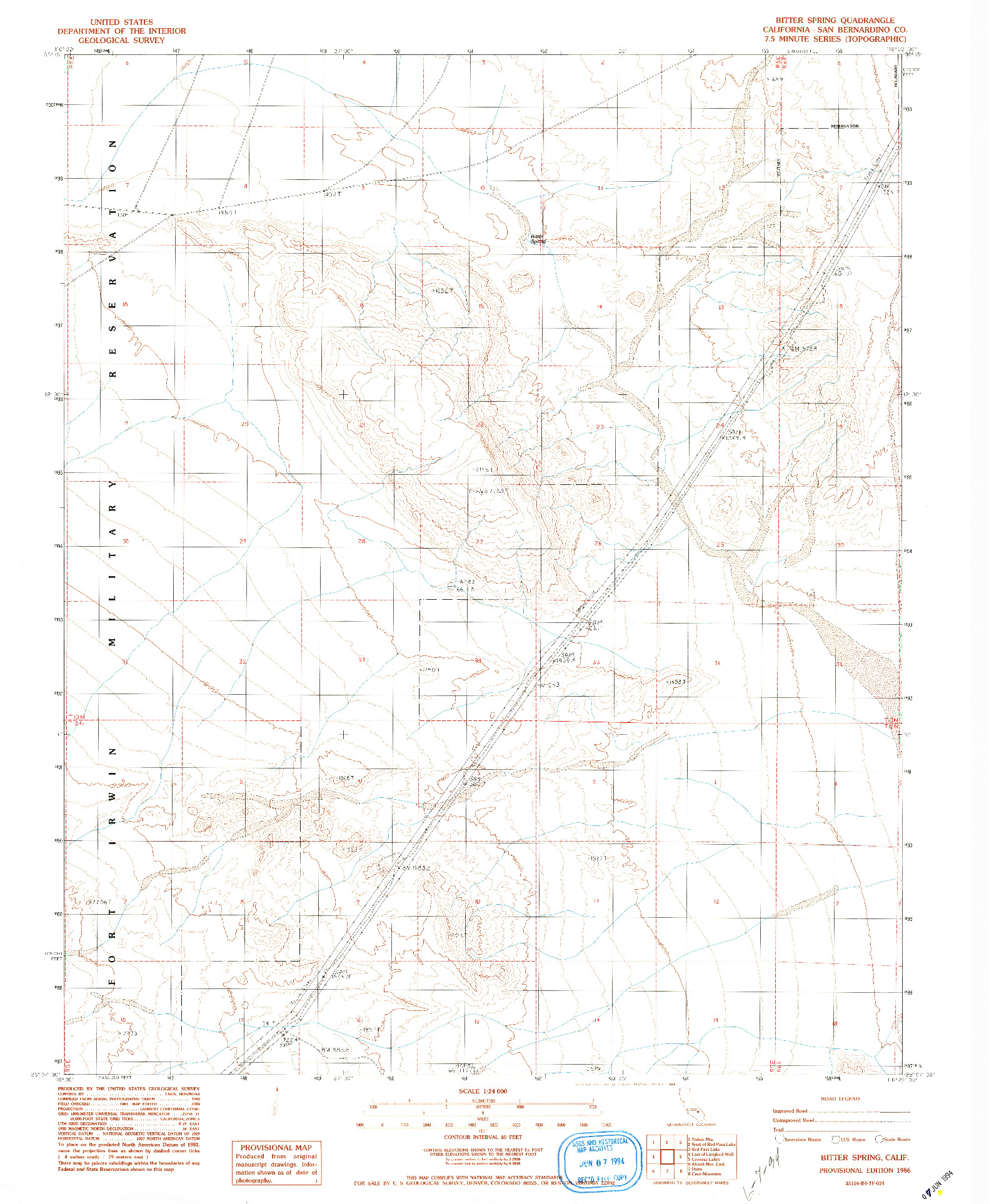 USGS 1:24000-SCALE QUADRANGLE FOR BITTER SPRING, CA 1986