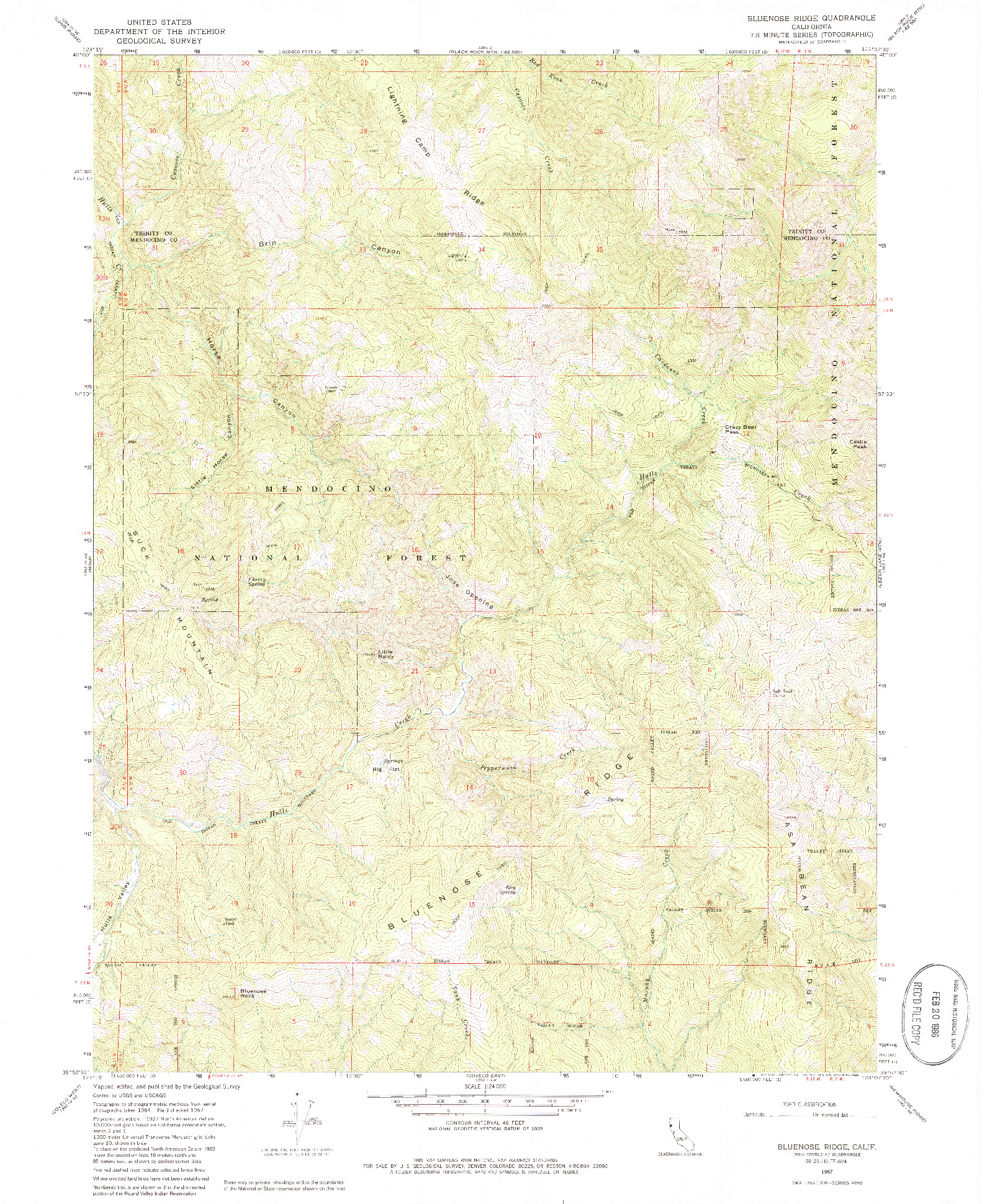 USGS 1:24000-SCALE QUADRANGLE FOR BLUENOSE RIDGE, CA 1967