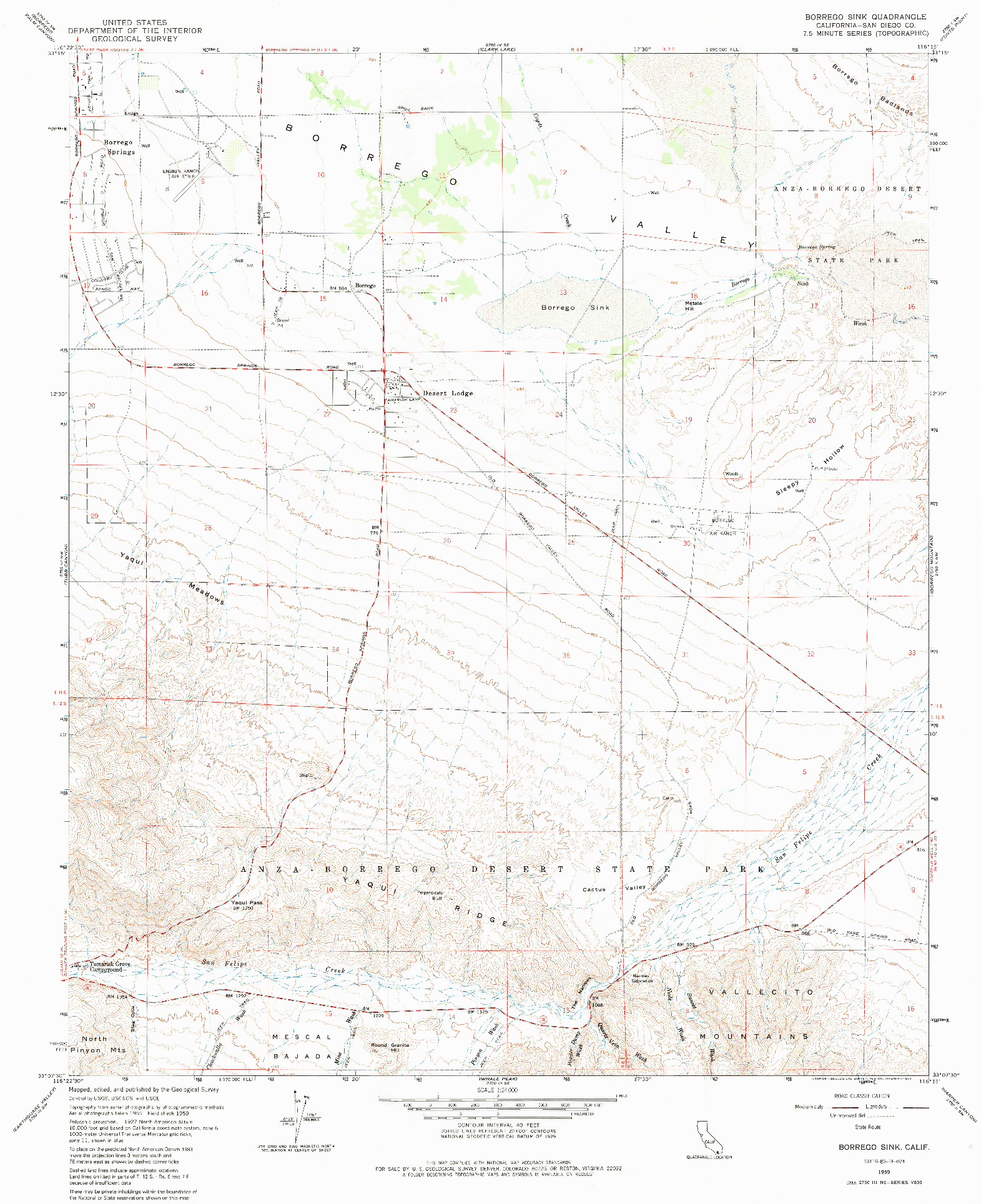 USGS 1:24000-SCALE QUADRANGLE FOR BORREGO SINK, CA 1959