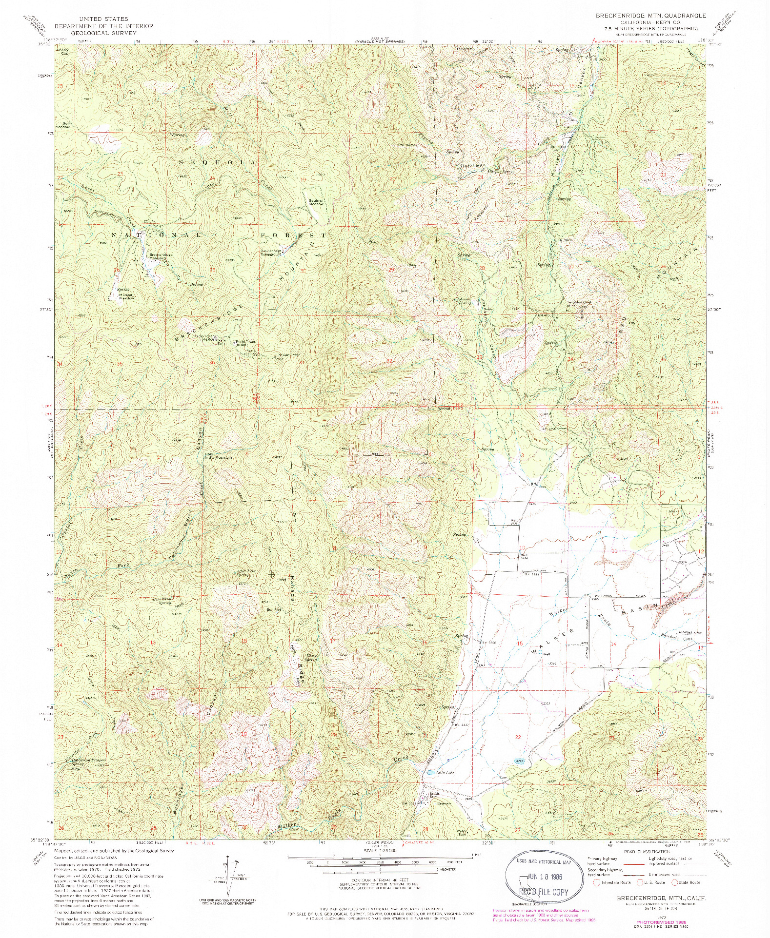USGS 1:24000-SCALE QUADRANGLE FOR BRECKENRIDGE MOUNTAIN, CA 1972