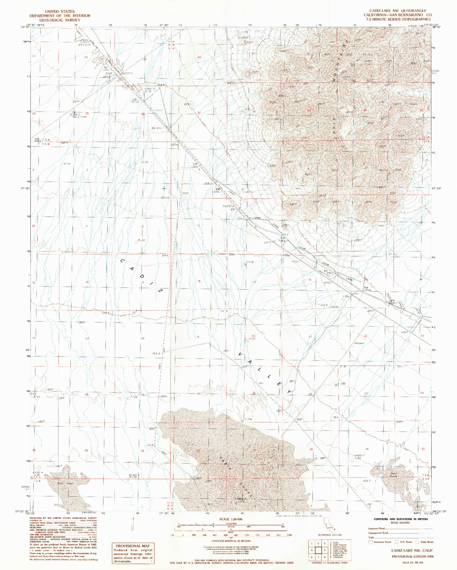 USGS 1:24000-SCALE QUADRANGLE FOR CADIZ LAKE NW, CA 1986