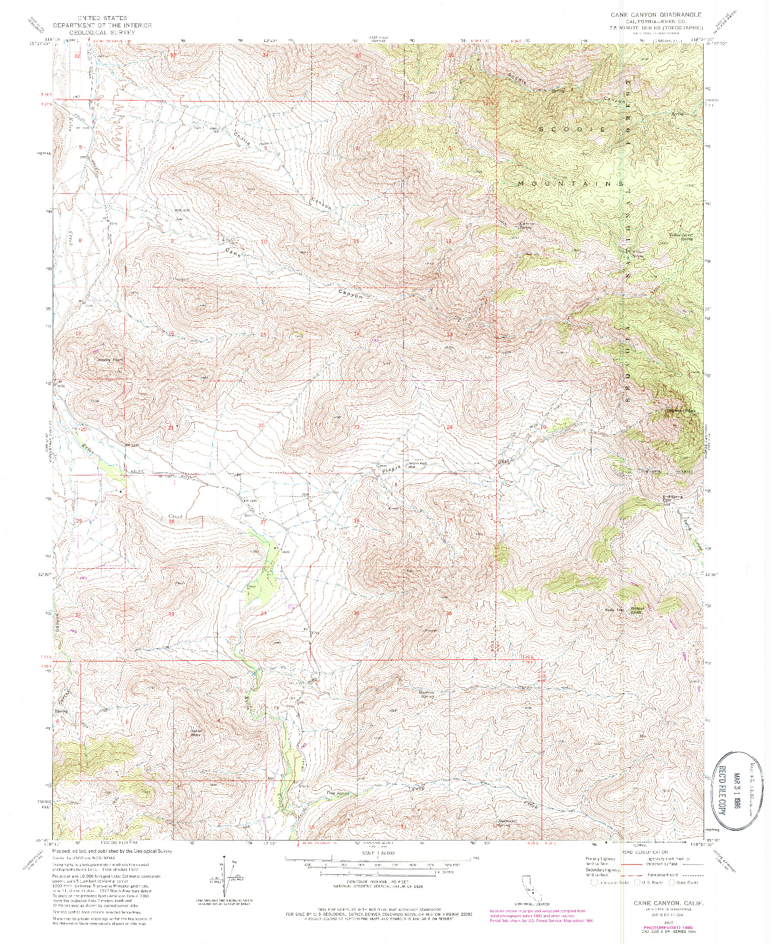 USGS 1:24000-SCALE QUADRANGLE FOR CANE CANYON, CA 1972