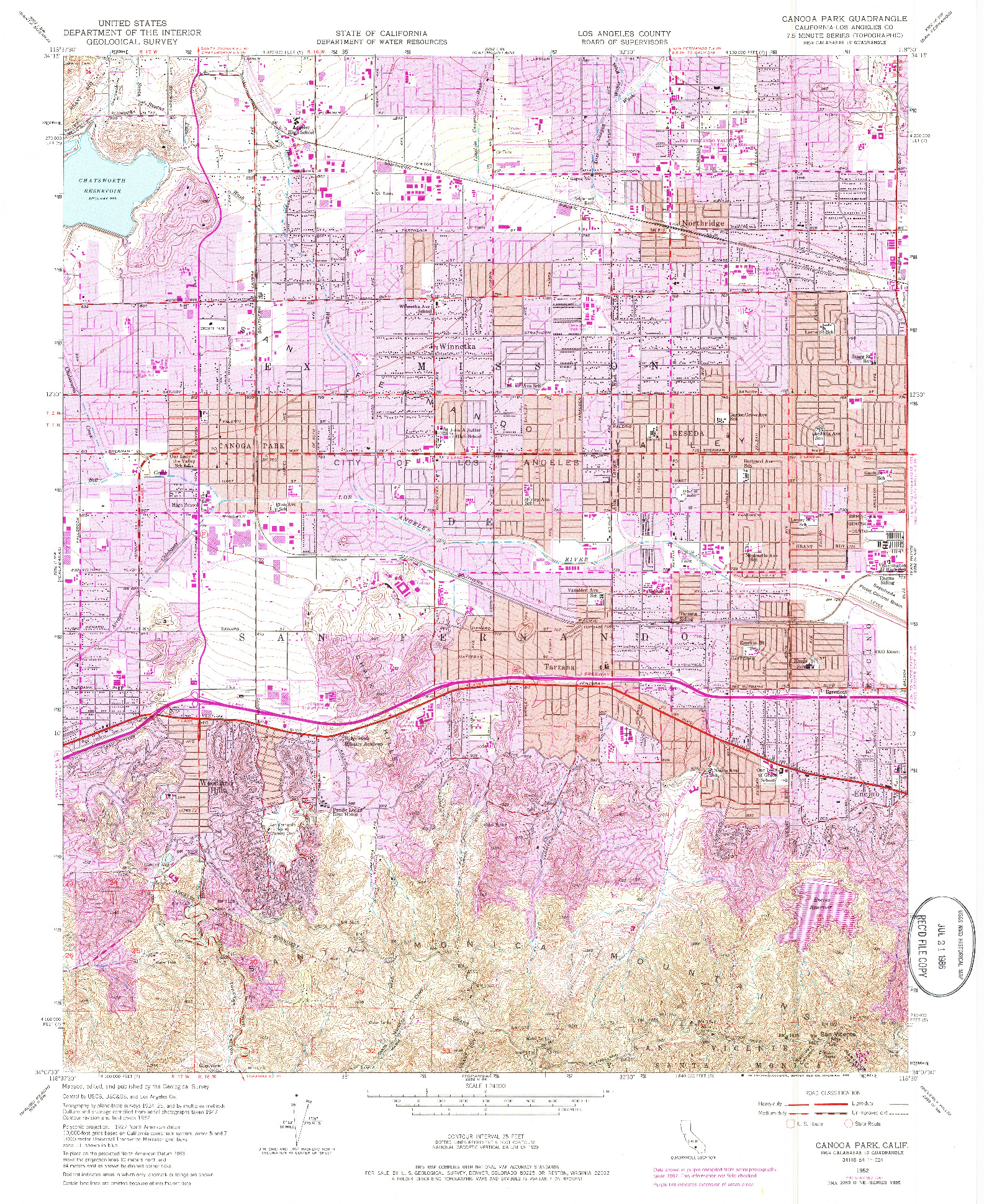 USGS 1:24000-SCALE QUADRANGLE FOR CANOGA PARK, CA 1952