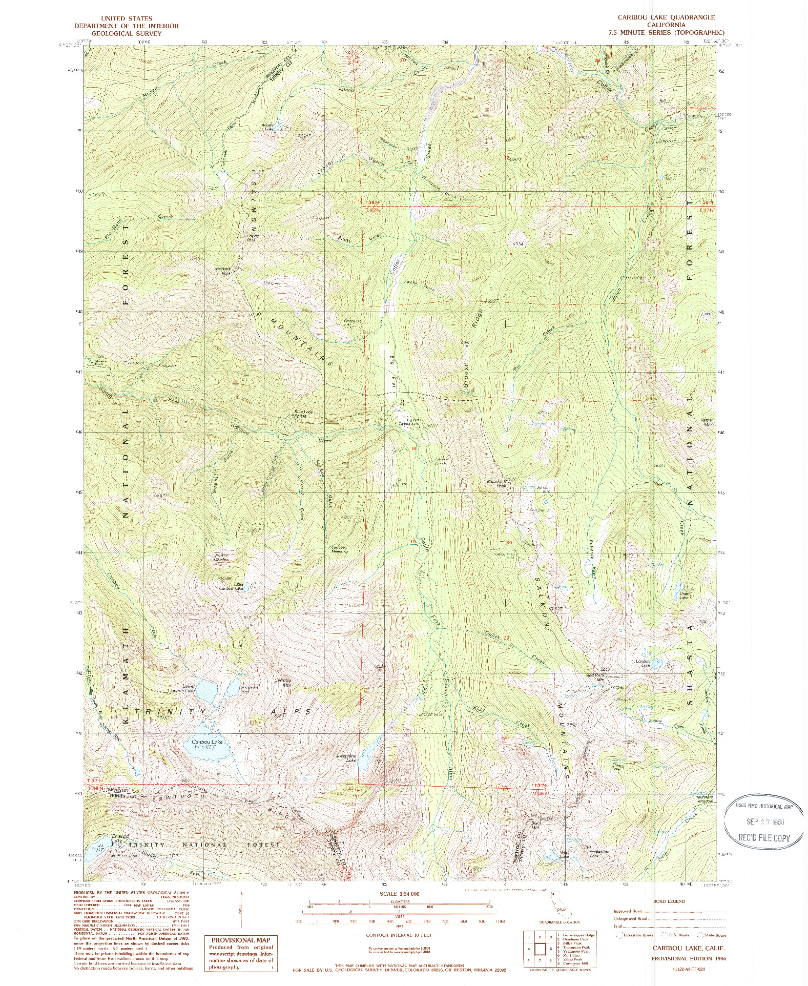 USGS 1:24000-SCALE QUADRANGLE FOR CARIBOU LAKE, CA 1986