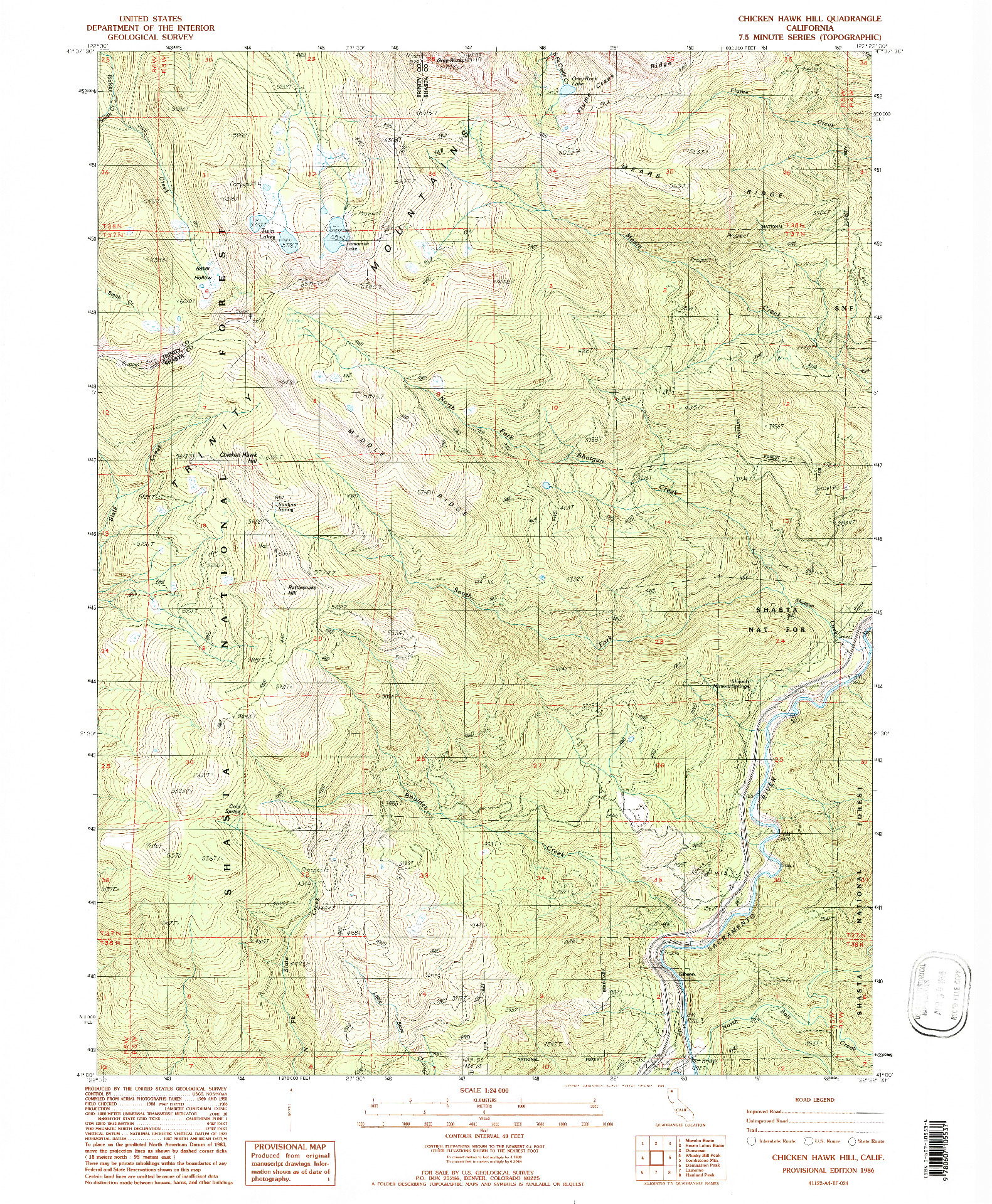 USGS 1:24000-SCALE QUADRANGLE FOR CHICKEN HAWK HILL, CA 1986