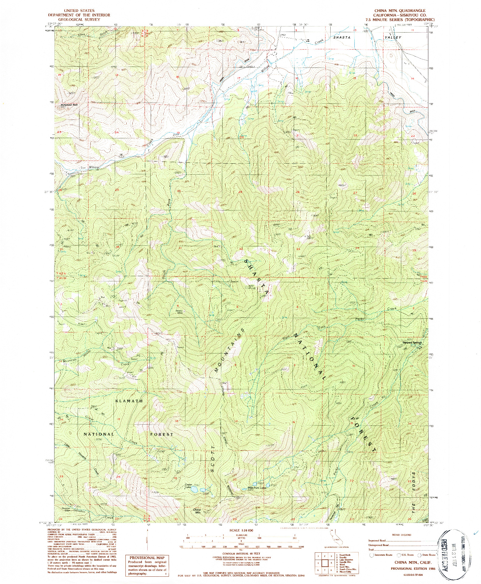 USGS 1:24000-SCALE QUADRANGLE FOR CHINA MTN, CA 1986