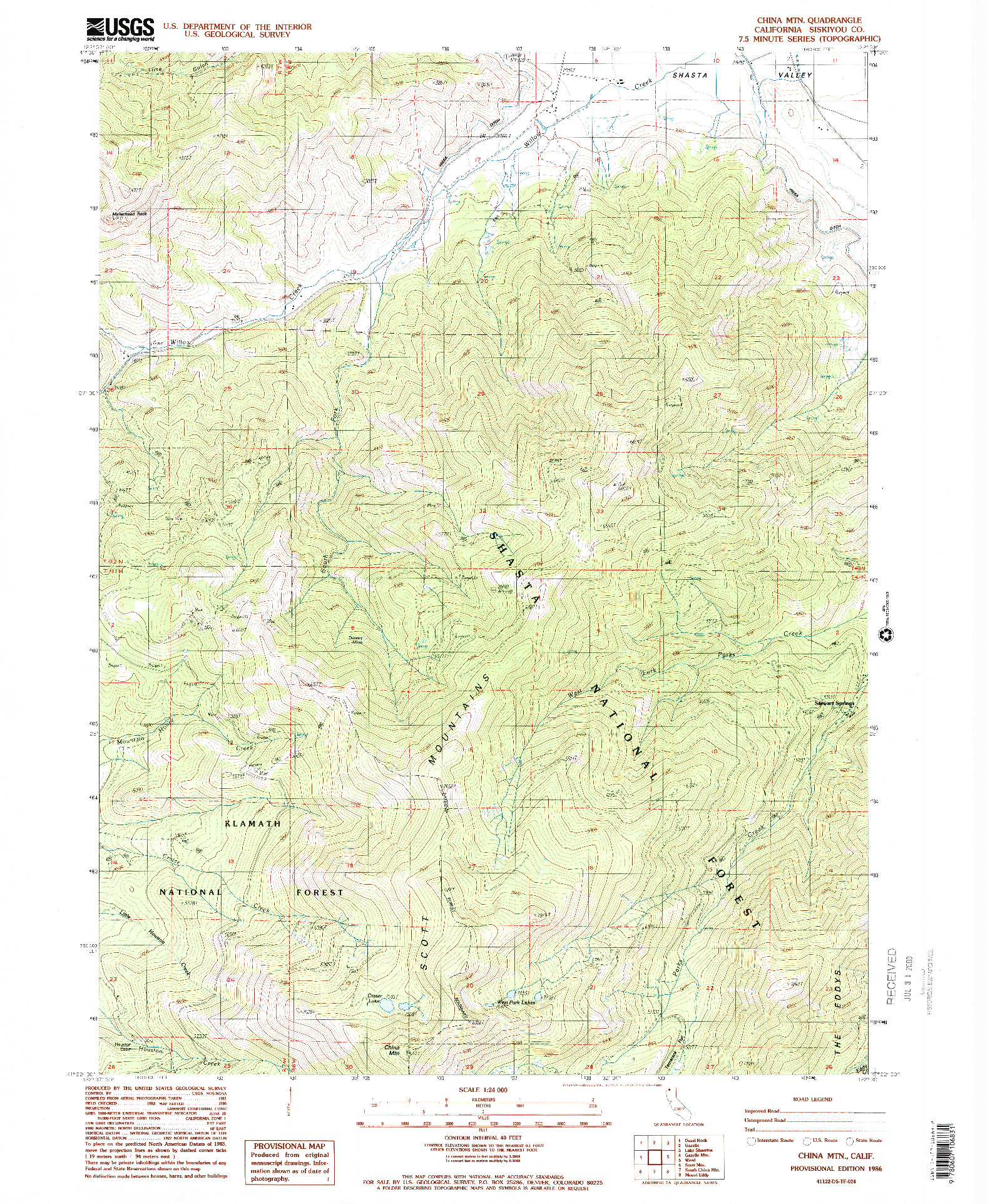 USGS 1:24000-SCALE QUADRANGLE FOR CHINA MTN, CA 1986