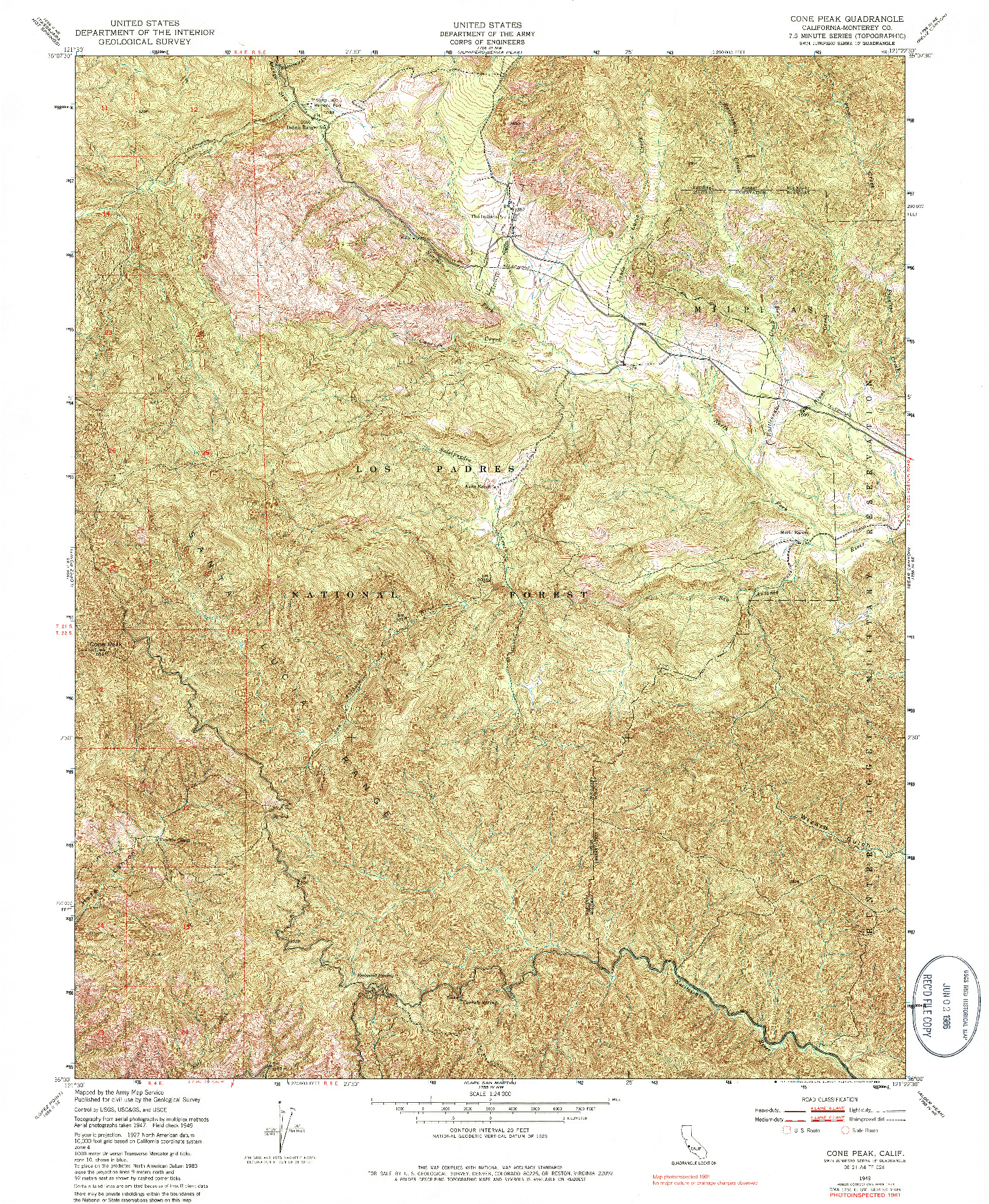 USGS 1:24000-SCALE QUADRANGLE FOR CONE PEAK, CA 1949