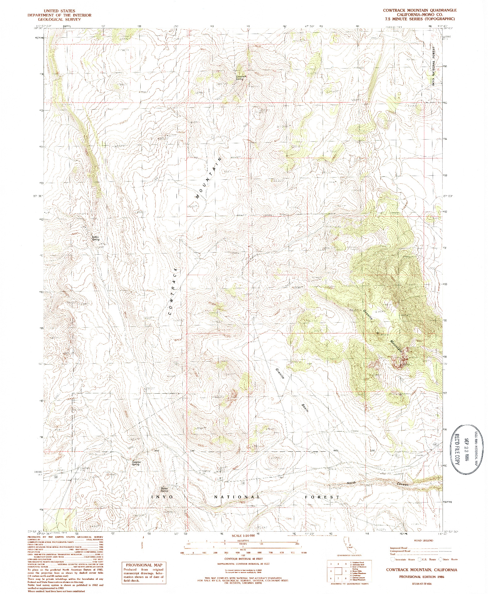 USGS 1:24000-SCALE QUADRANGLE FOR COWTRACK MOUNTAIN, CA 1986