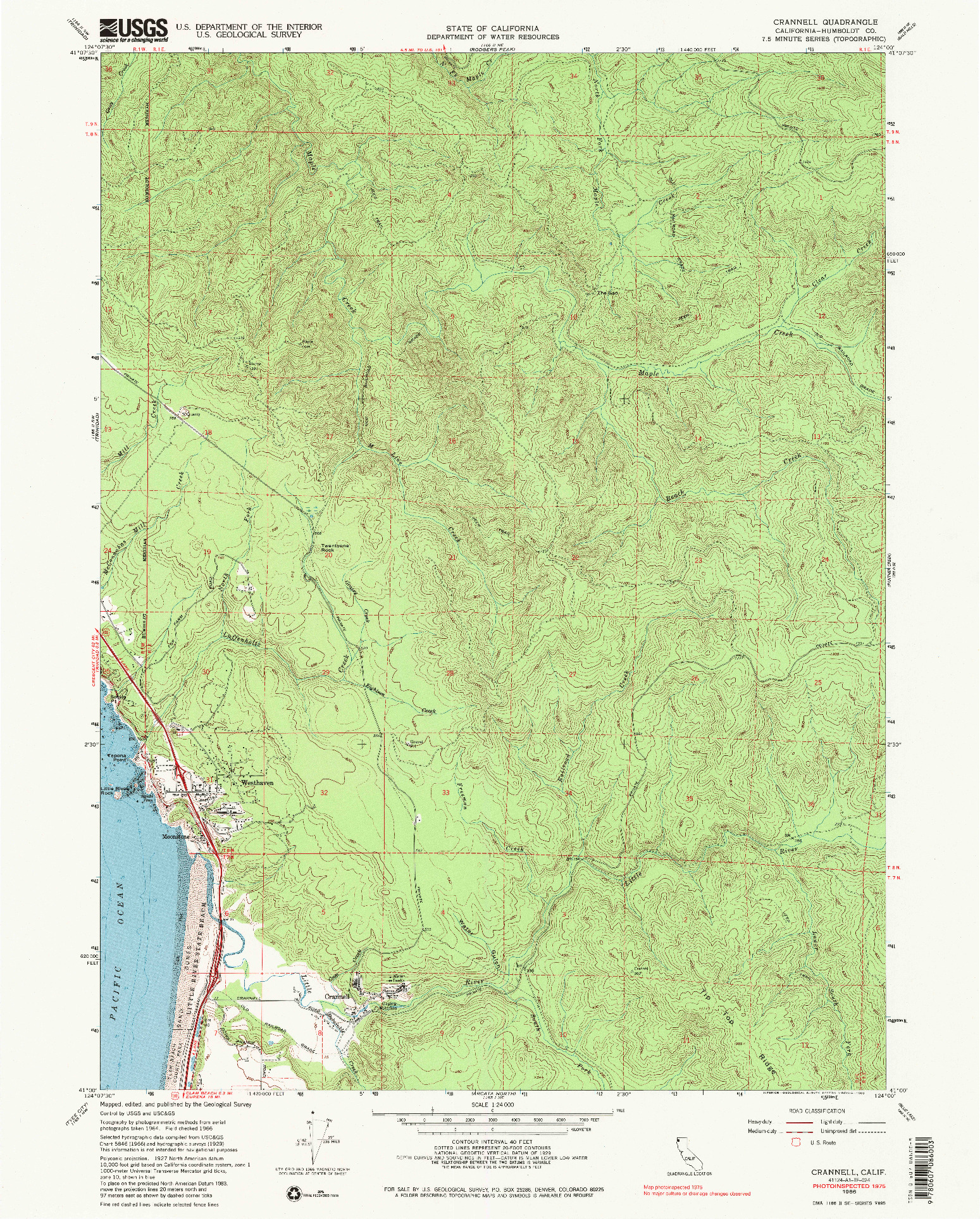 USGS 1:24000-SCALE QUADRANGLE FOR CRANNELL, CA 1966