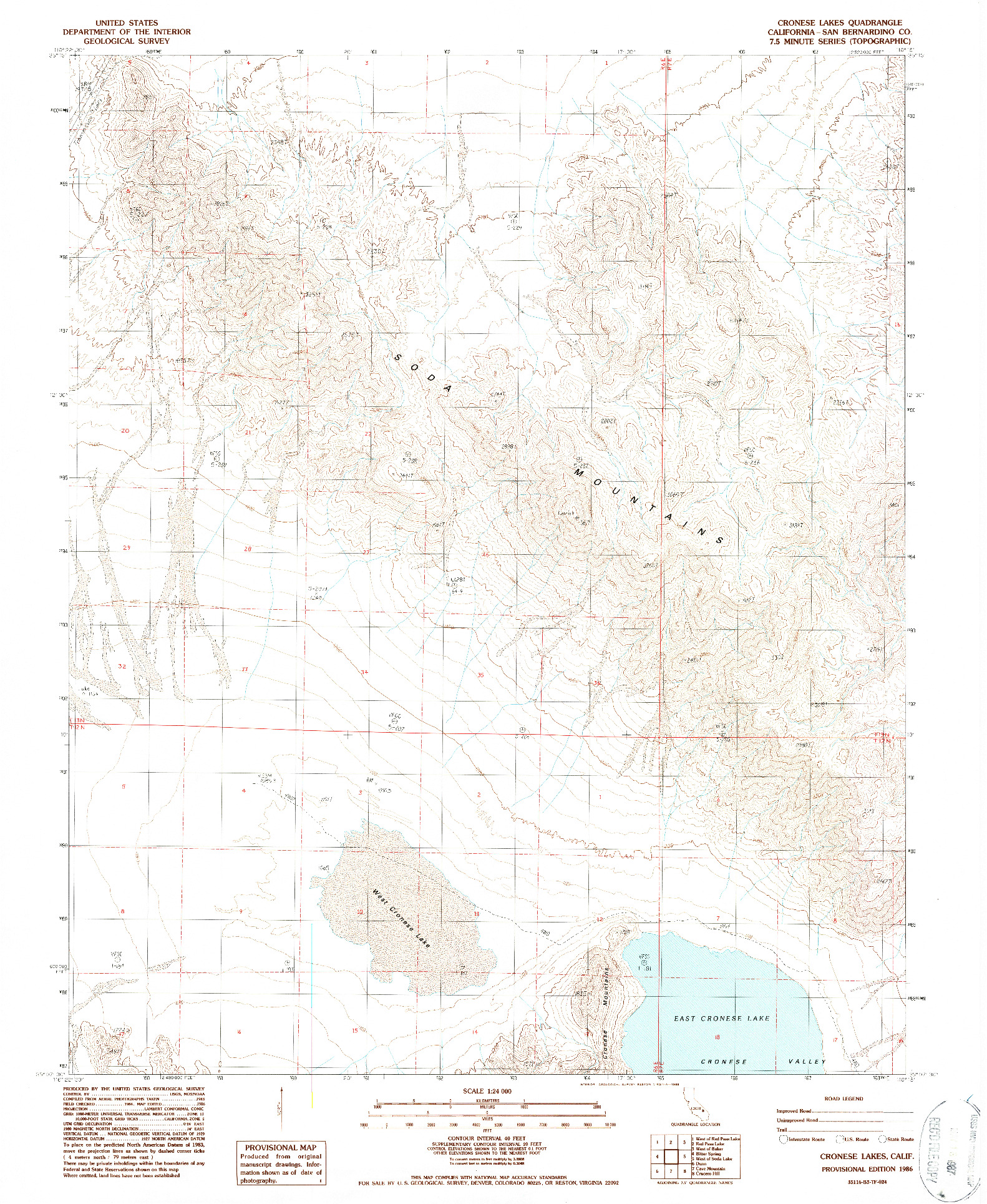 USGS 1:24000-SCALE QUADRANGLE FOR CRONESE LAKES, CA 1986