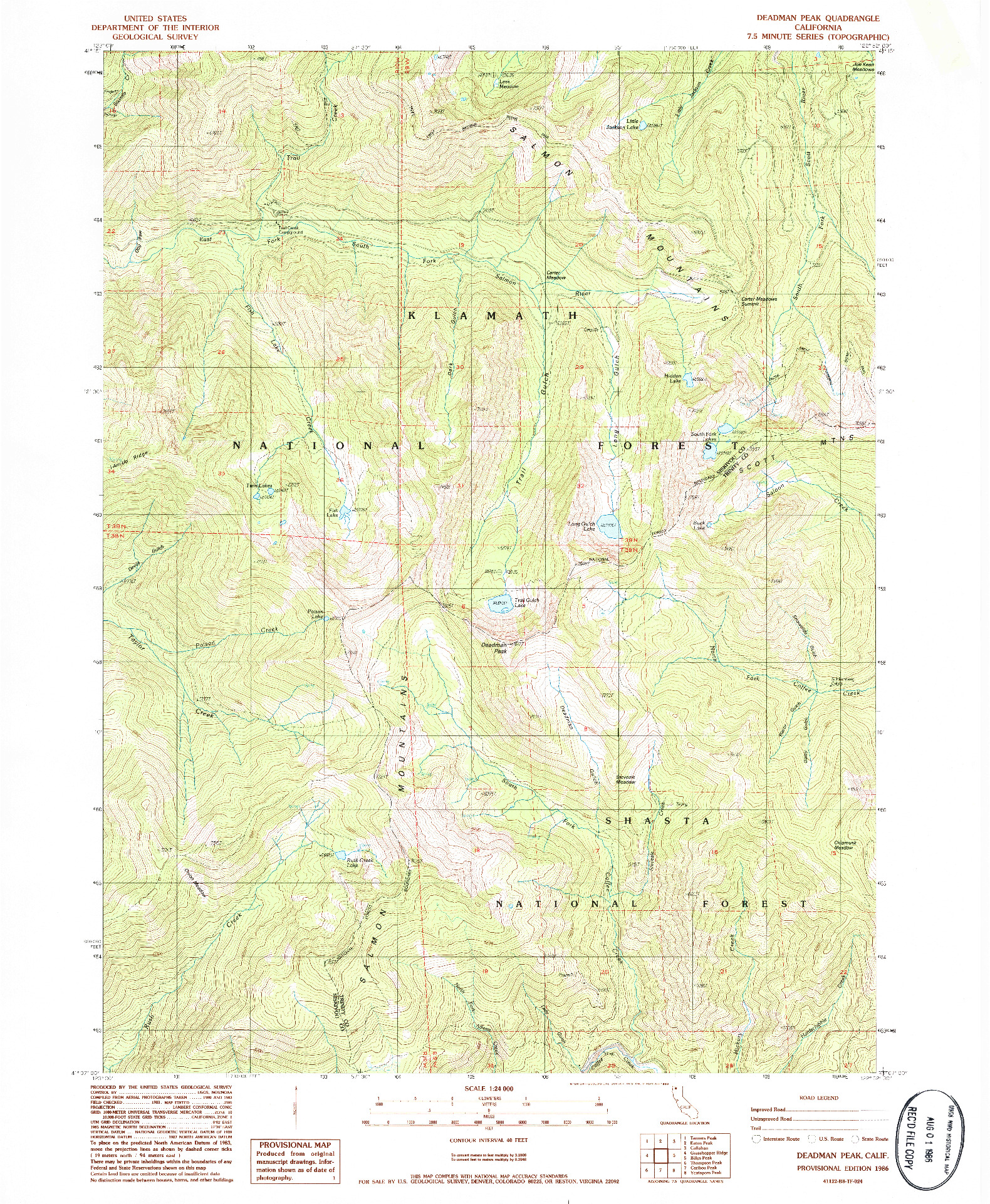 USGS 1:24000-SCALE QUADRANGLE FOR DEADMAN PEAK, CA 1986