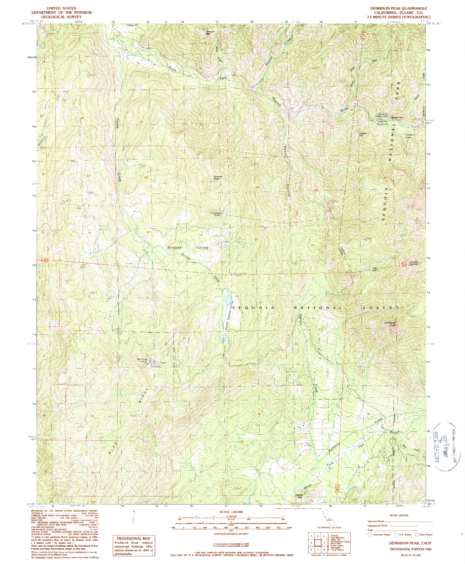 USGS 1:24000-SCALE QUADRANGLE FOR DENNISON PEAK, CA 1986