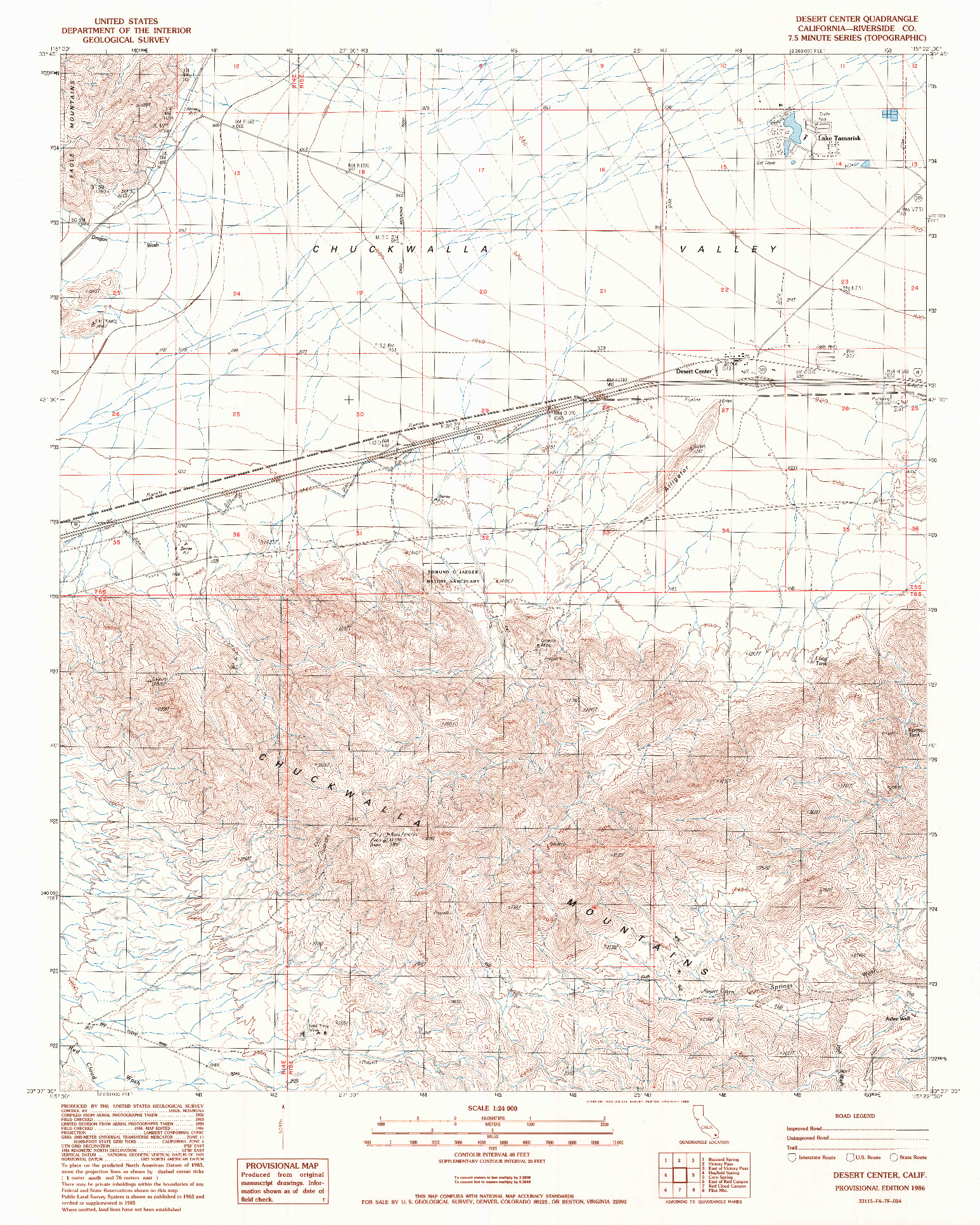 USGS 1:24000-SCALE QUADRANGLE FOR DESERT CENTER, CA 1986