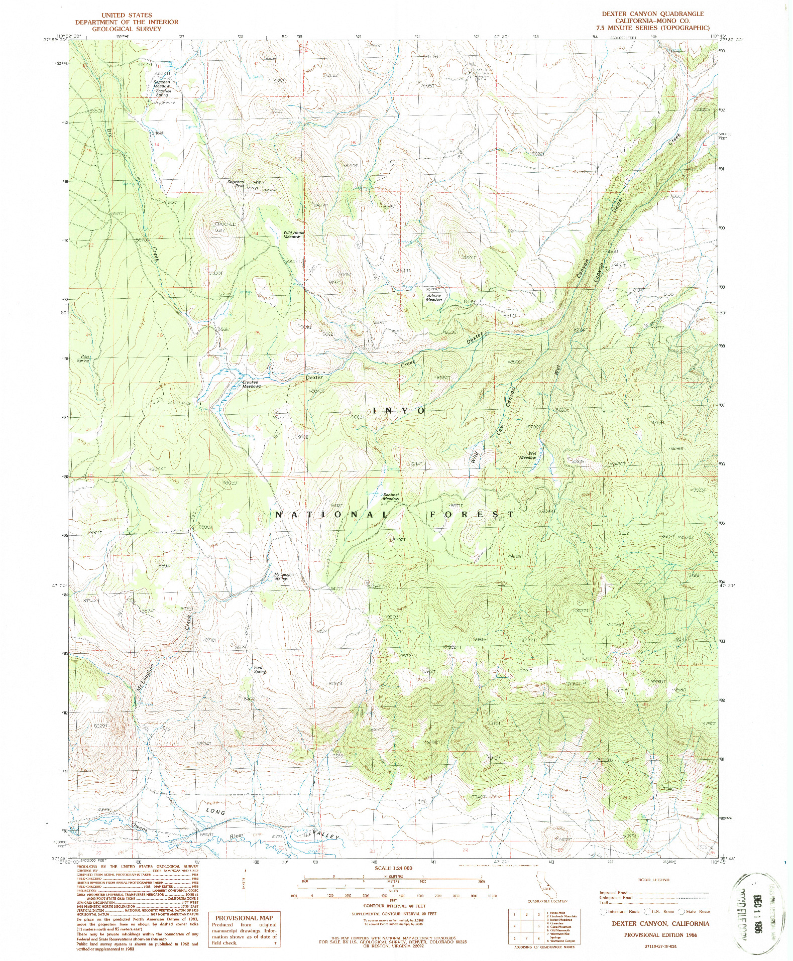 USGS 1:24000-SCALE QUADRANGLE FOR DEXTER CANYON, CA 1986