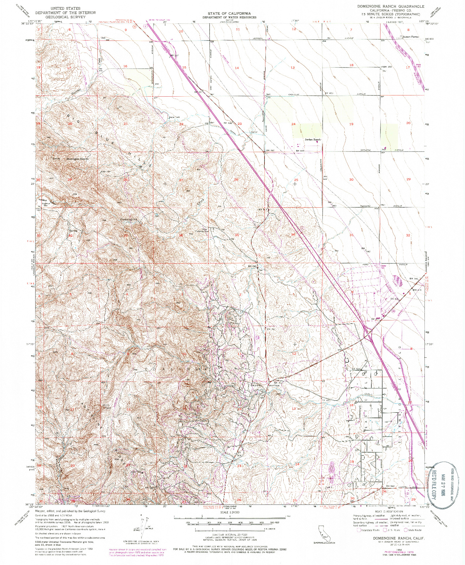 USGS 1:24000-SCALE QUADRANGLE FOR DOMENGINE RANCH, CA 1956