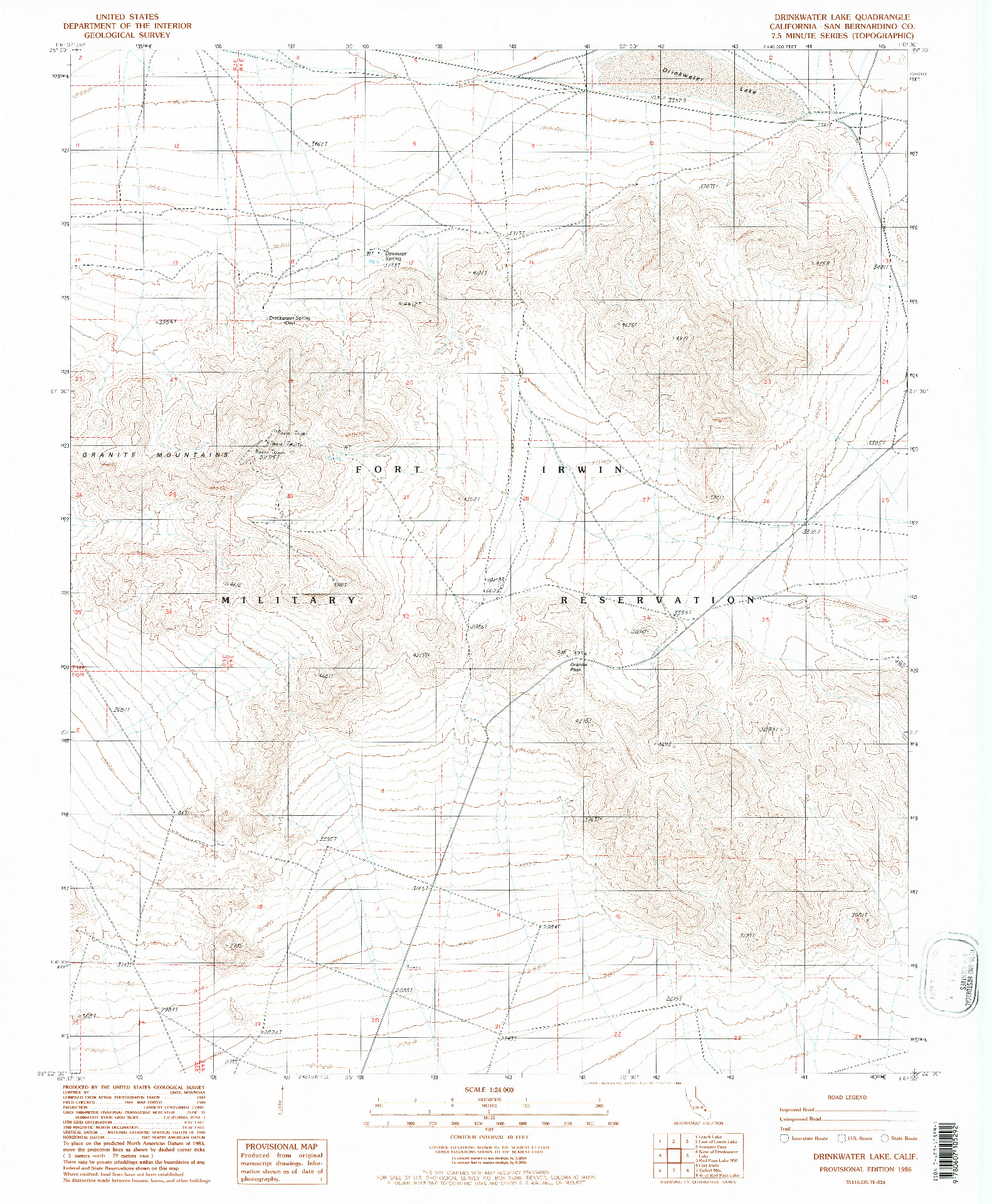 USGS 1:24000-SCALE QUADRANGLE FOR DRINKWATER LAKE, CA 1986