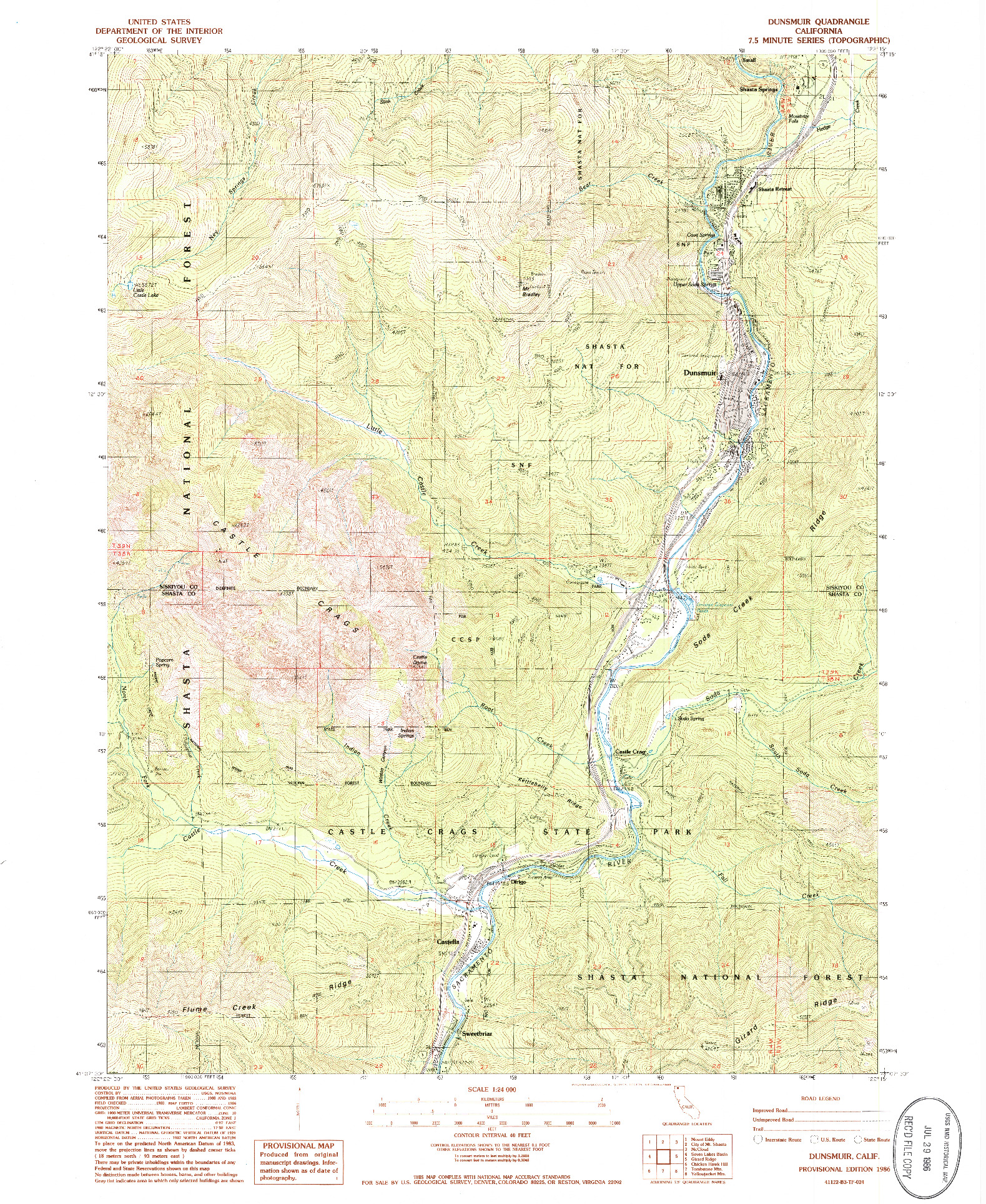 USGS 1:24000-SCALE QUADRANGLE FOR DUNSMUIR, CA 1986