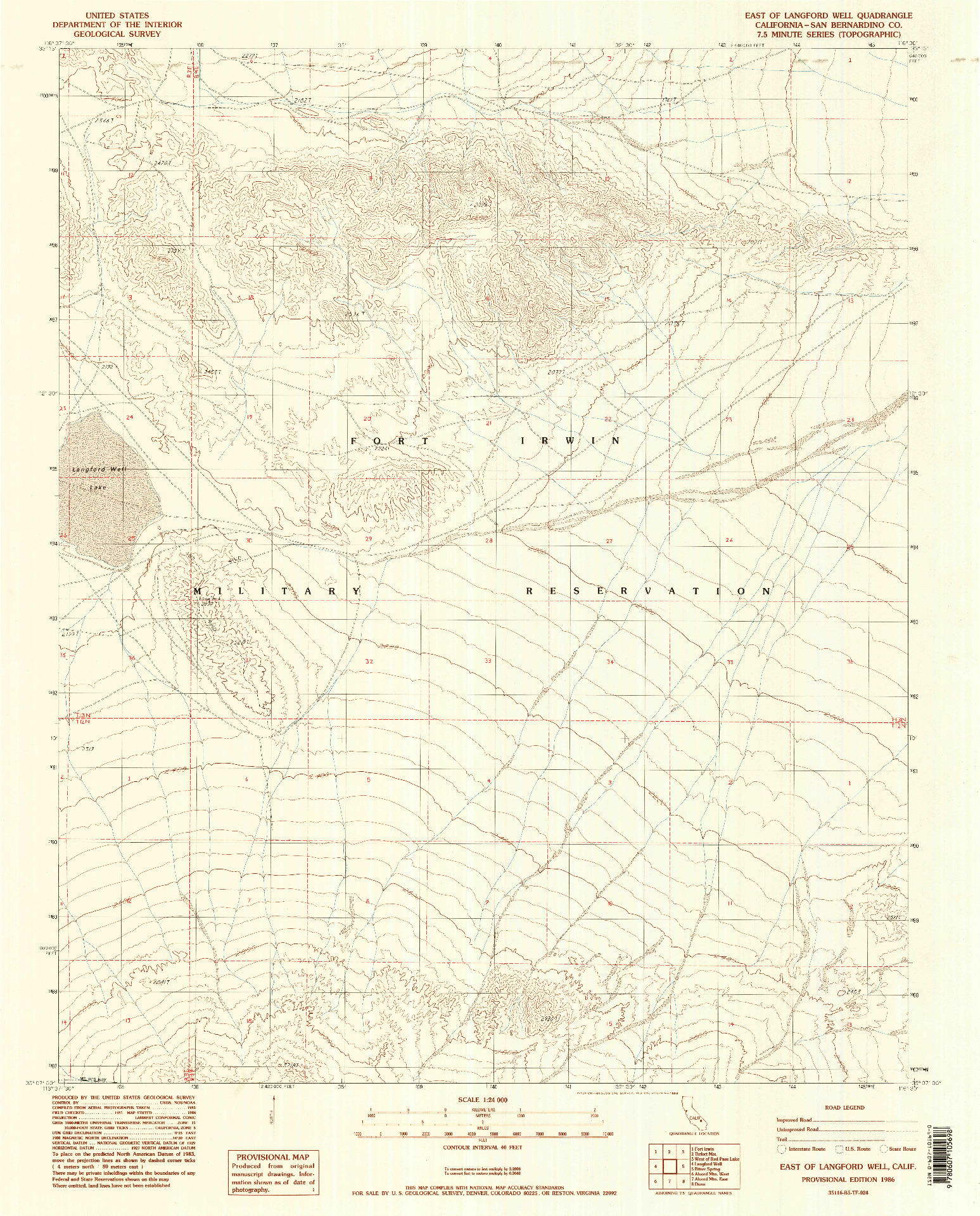 USGS 1:24000-SCALE QUADRANGLE FOR EAST OF LANGFORD WELL, CA 1986