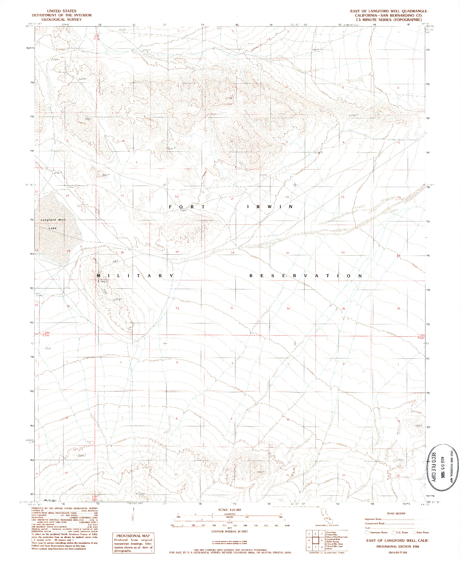 USGS 1:24000-SCALE QUADRANGLE FOR EAST OF LANGFORD WELL, CA 1986