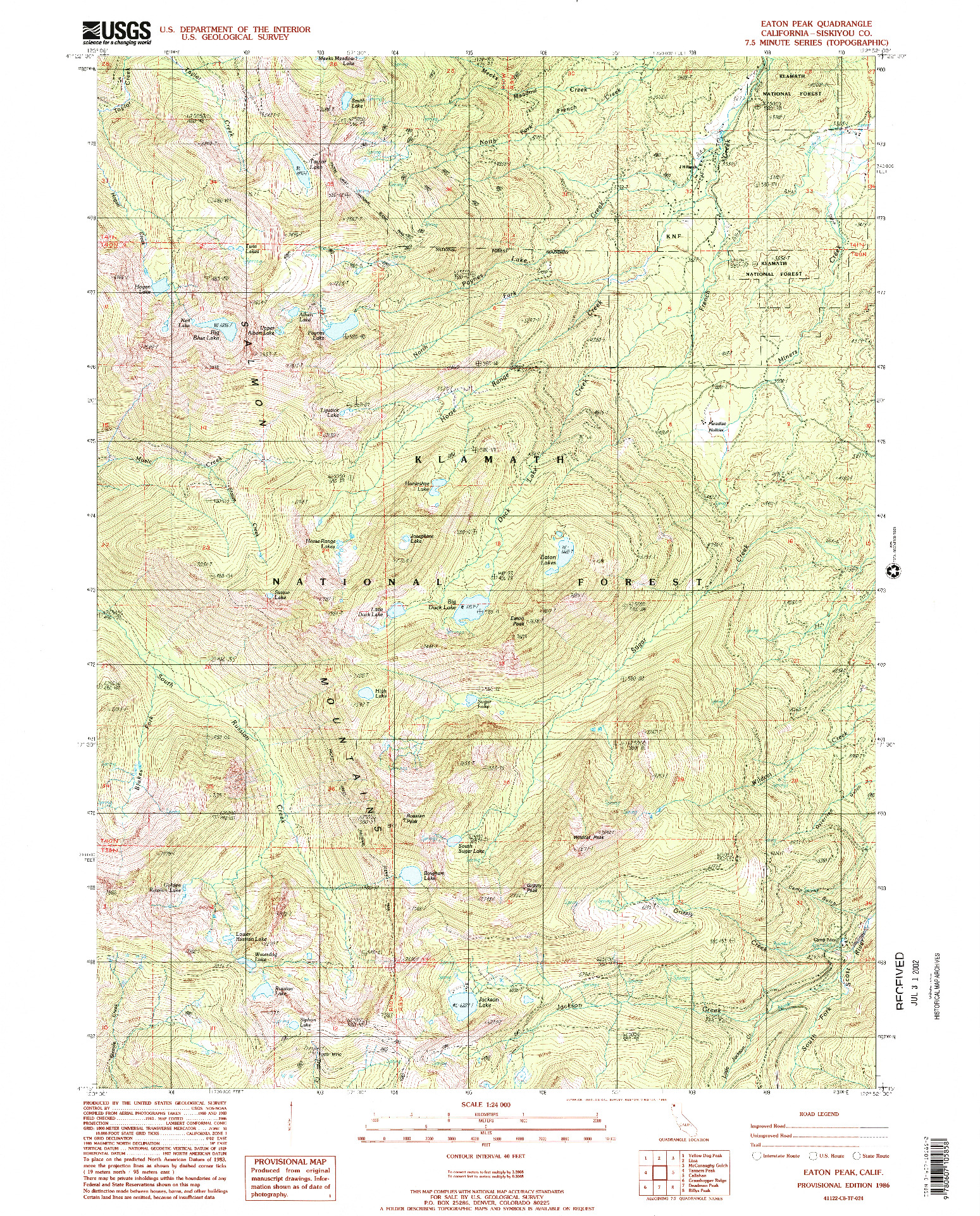 USGS 1:24000-SCALE QUADRANGLE FOR EATON PEAK, CA 1986