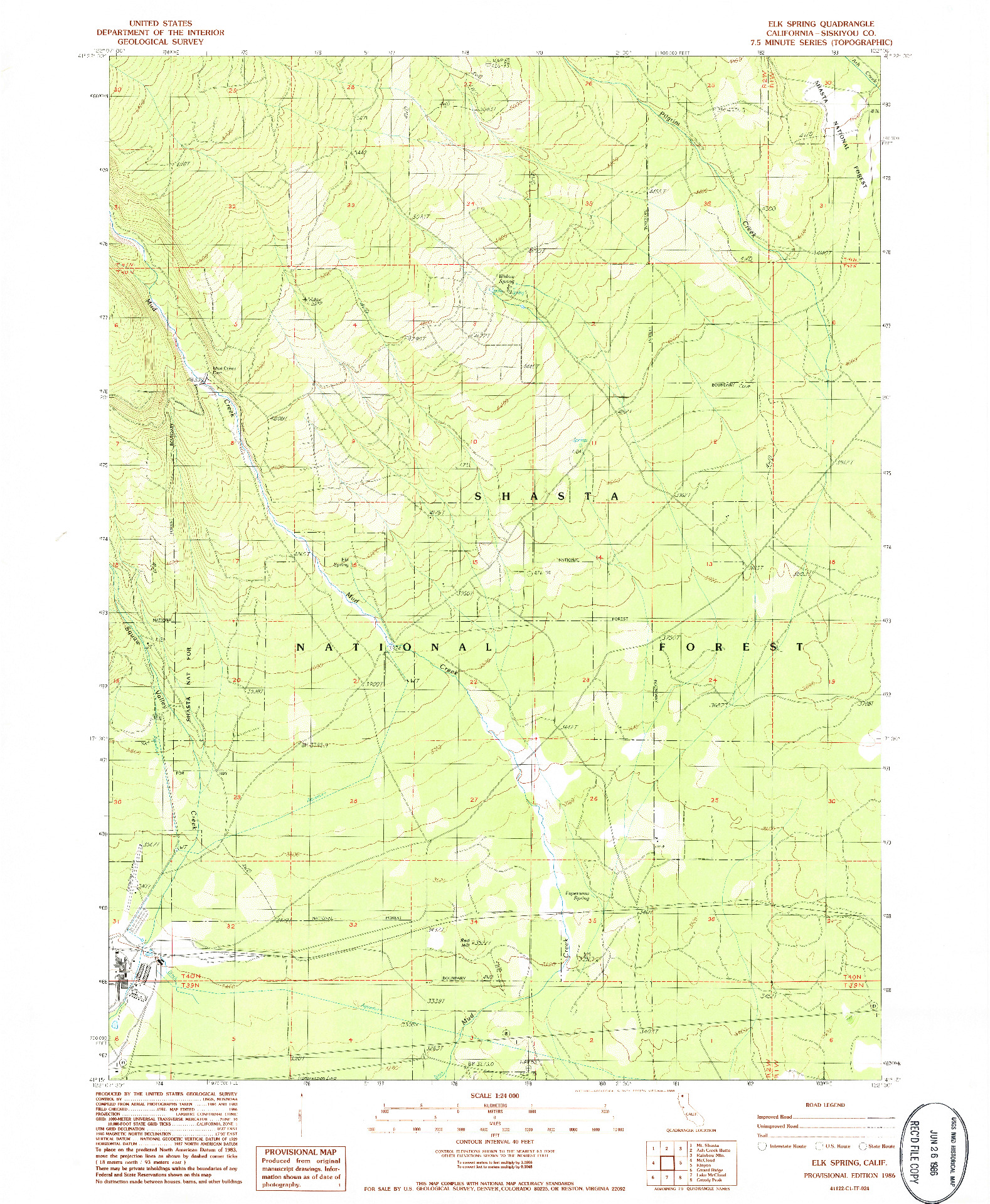 USGS 1:24000-SCALE QUADRANGLE FOR ELK SPRING, CA 1986