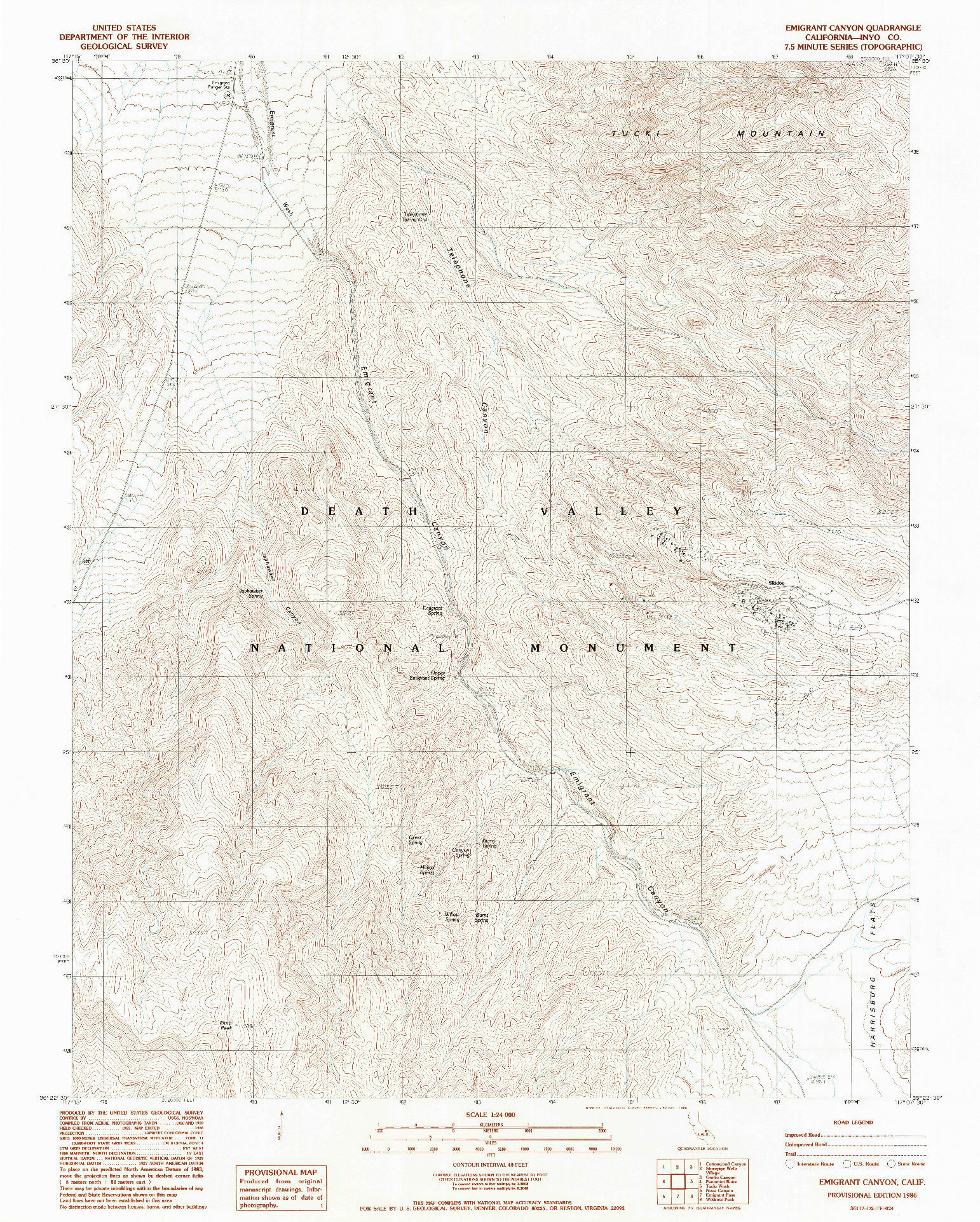USGS 1:24000-SCALE QUADRANGLE FOR EMIGRANT CANYON, CA 1986