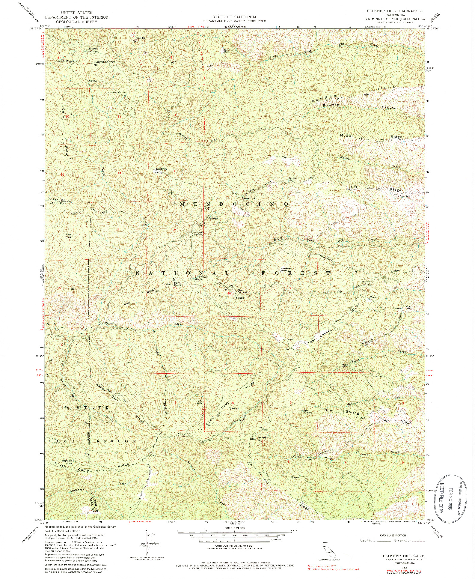 USGS 1:24000-SCALE QUADRANGLE FOR FELKNER HILL, CA 1968