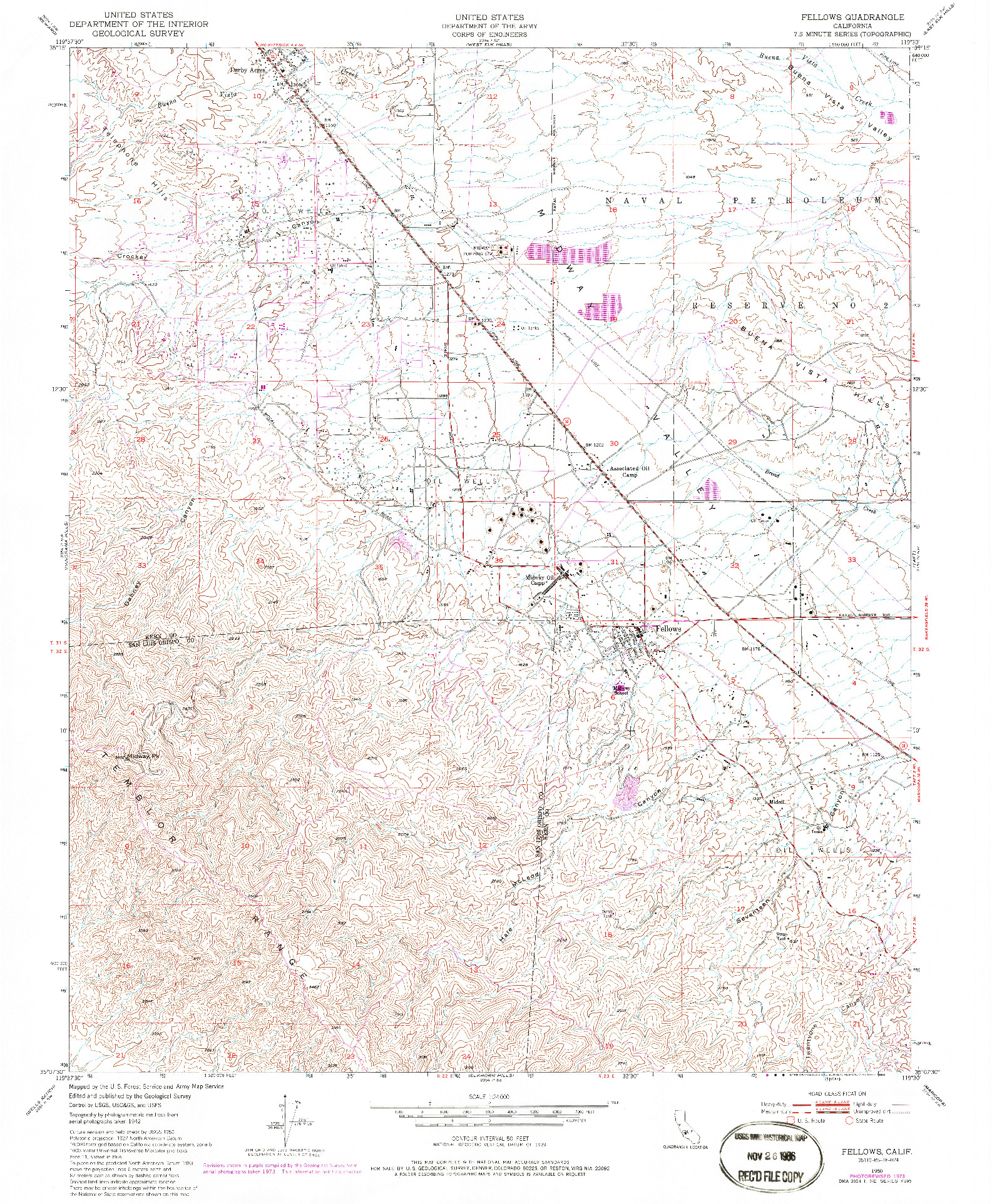 USGS 1:24000-SCALE QUADRANGLE FOR FELLOWS, CA 1950