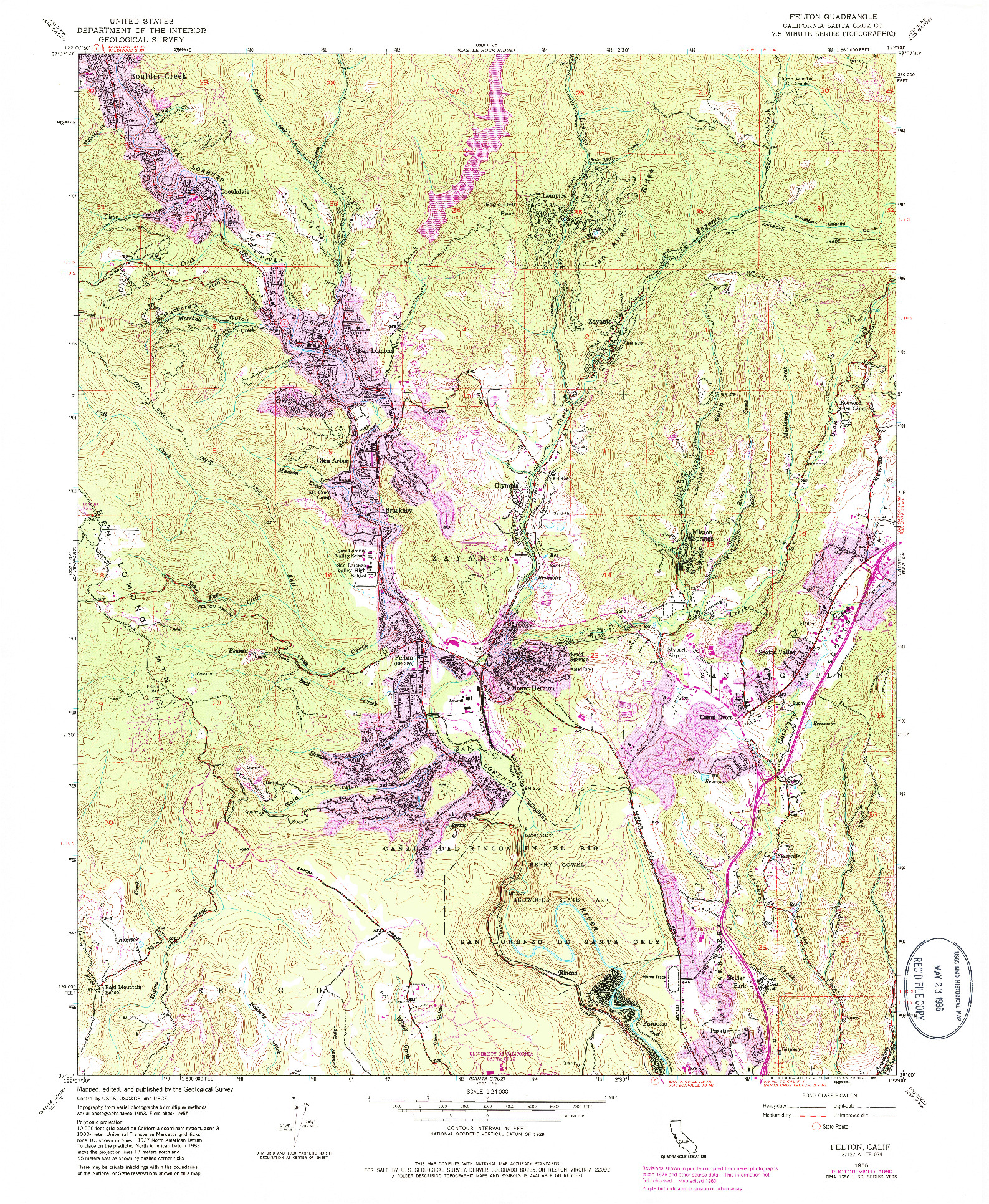 USGS 1:24000-SCALE QUADRANGLE FOR FELTON, CA 1955