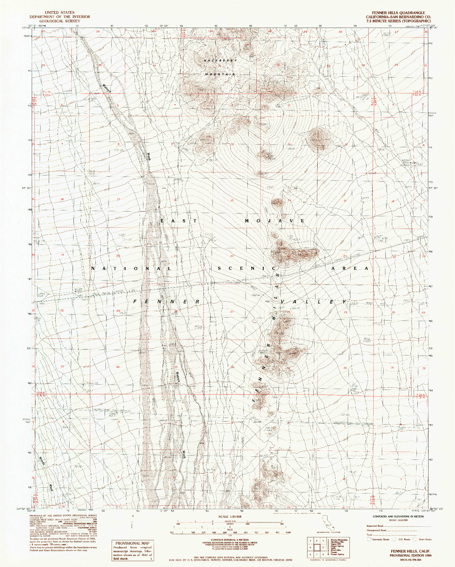 USGS 1:24000-SCALE QUADRANGLE FOR FENNER HILLS, CA 1984