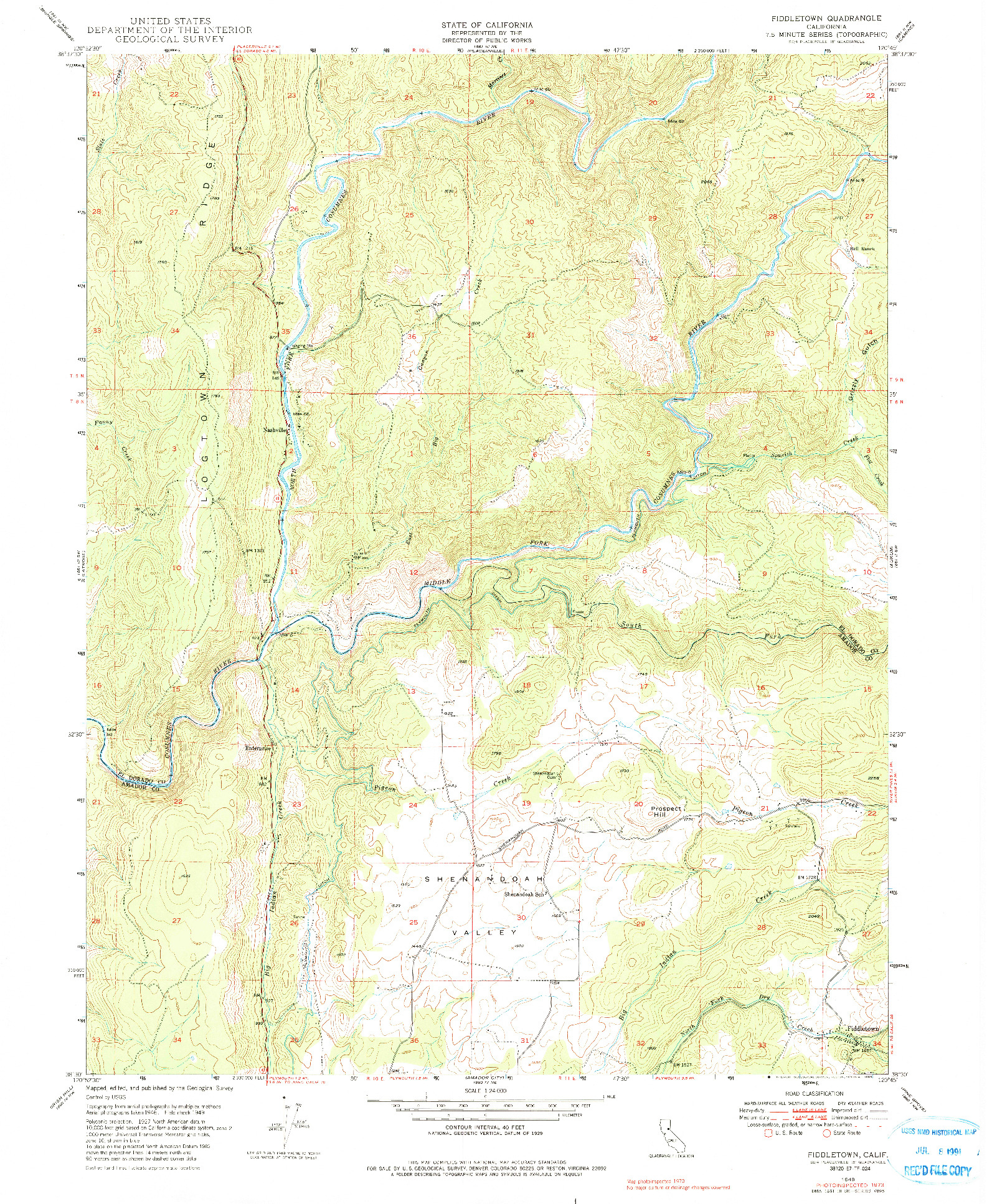 USGS 1:24000-SCALE QUADRANGLE FOR FIDDLETOWN, CA 1949