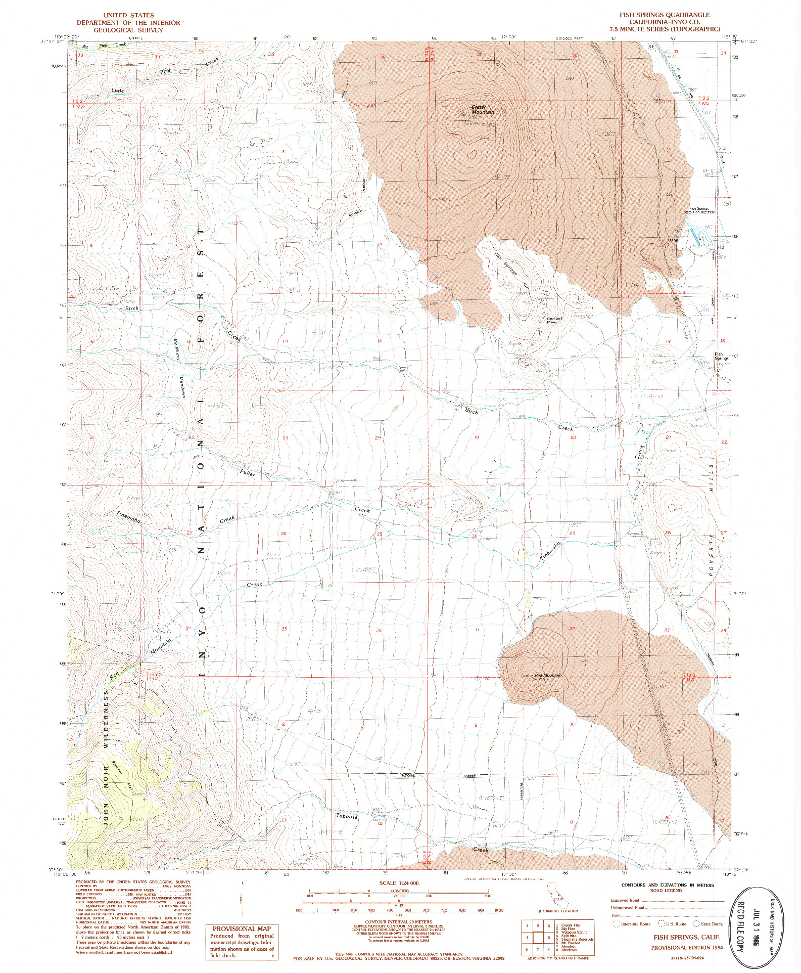 USGS 1:24000-SCALE QUADRANGLE FOR FISH SPRINGS, CA 1984