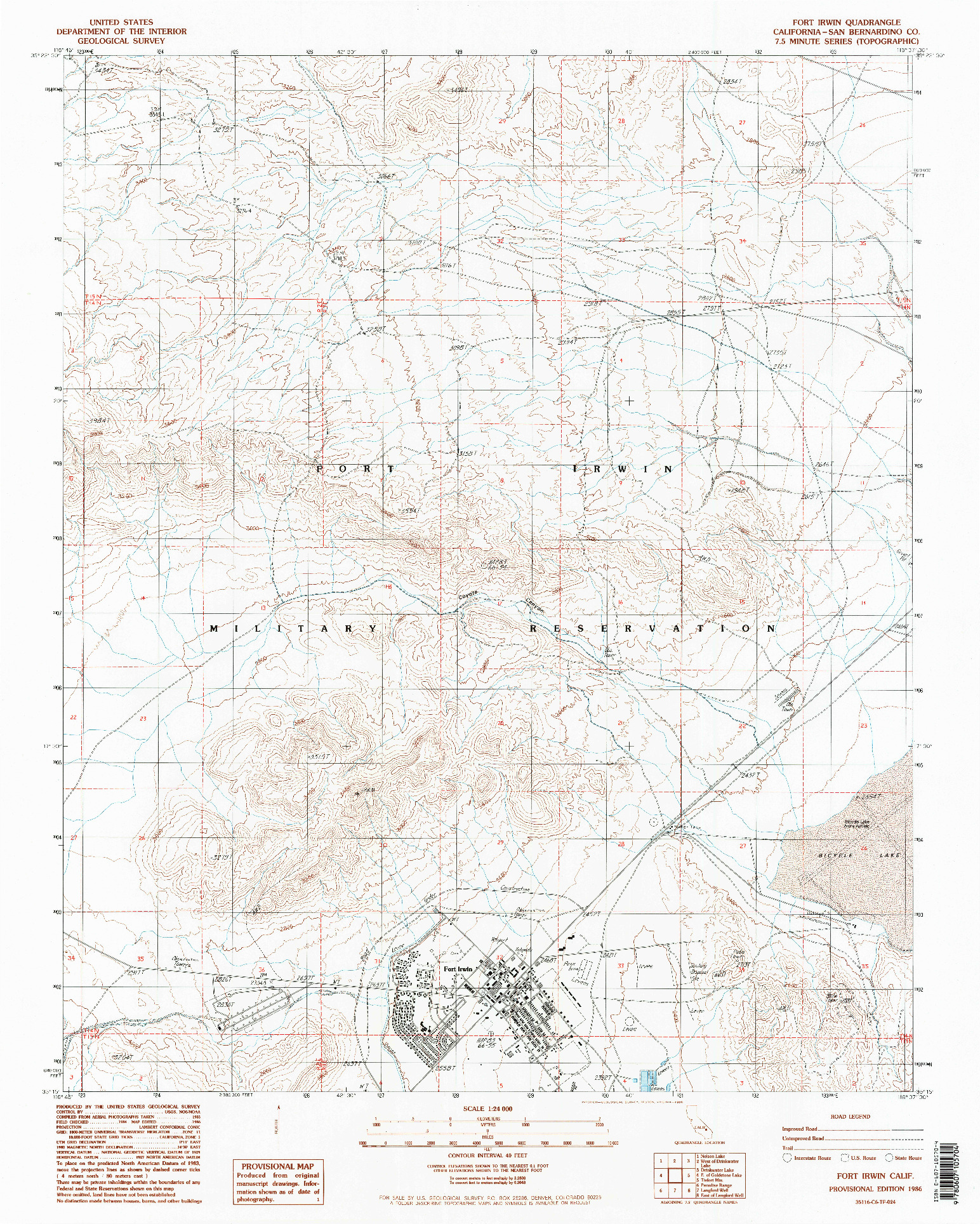 USGS 1:24000-SCALE QUADRANGLE FOR FORT IRWIN, CA 1986