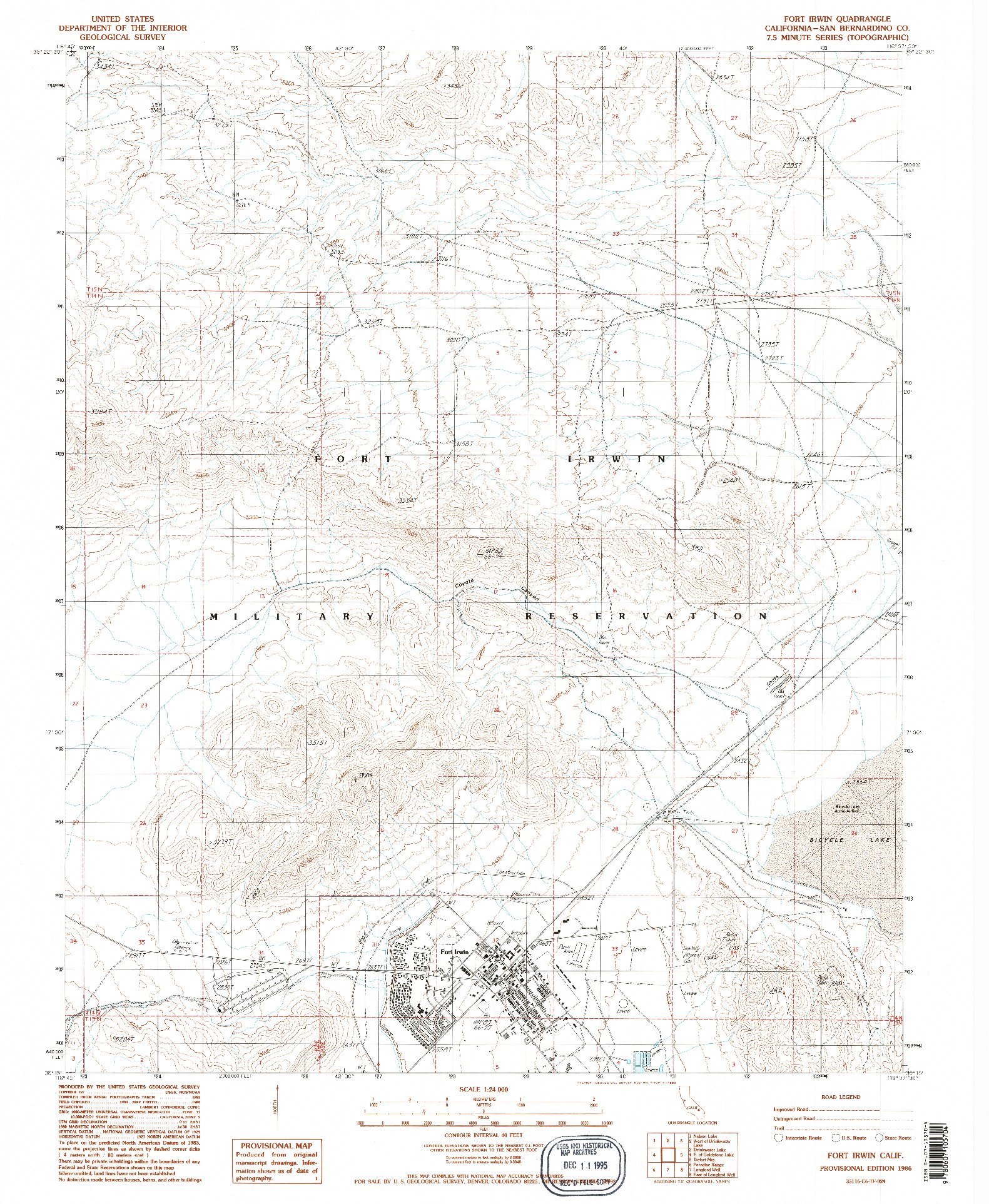 USGS 1:24000-SCALE QUADRANGLE FOR FORT IRWIN, CA 1986