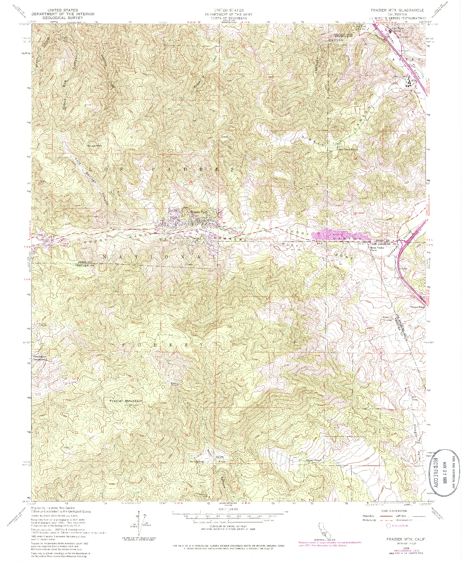 USGS 1:24000-SCALE QUADRANGLE FOR FRAZIER MTN, CA 1958