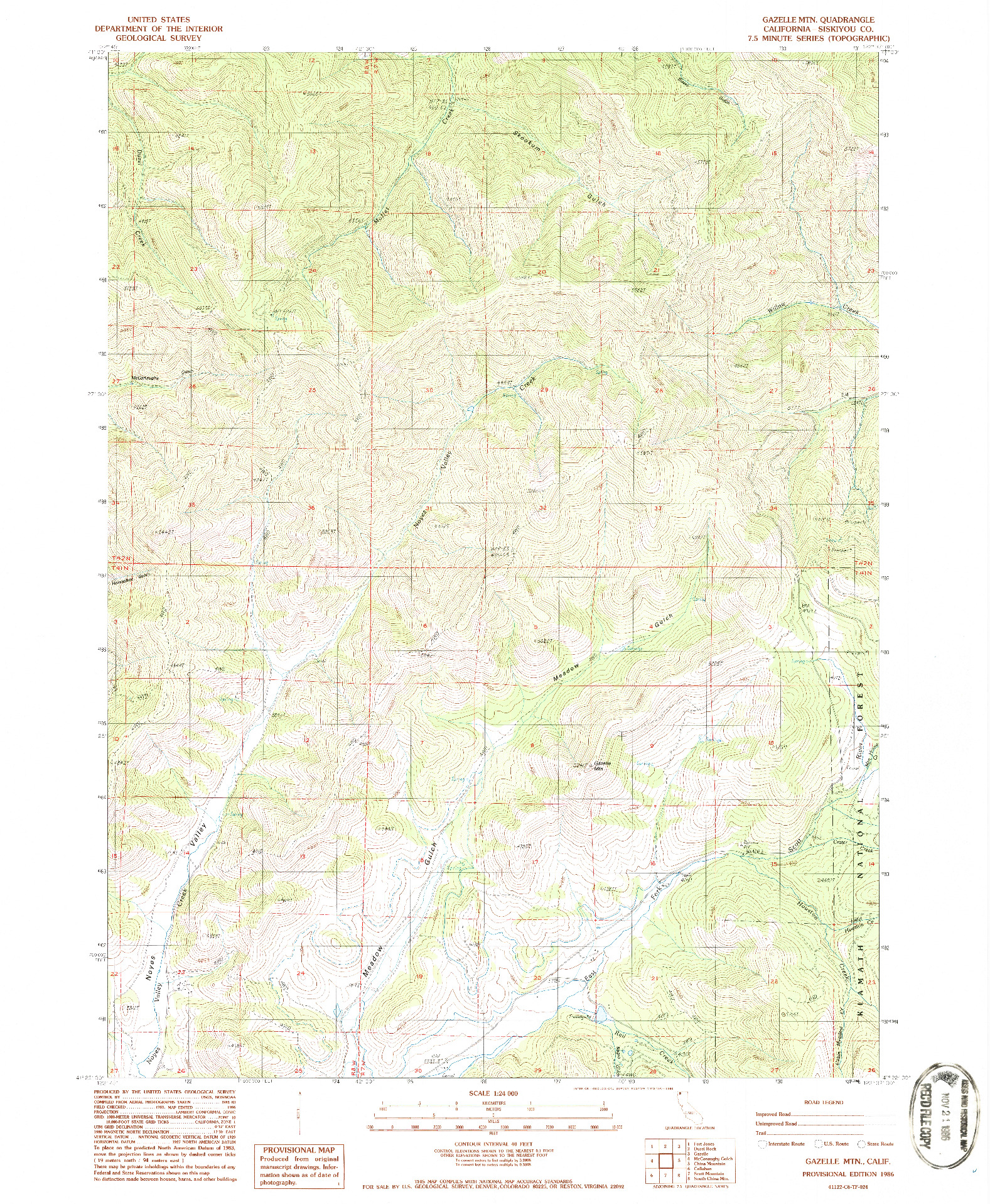 USGS 1:24000-SCALE QUADRANGLE FOR GAZELLE MTN, CA 1986