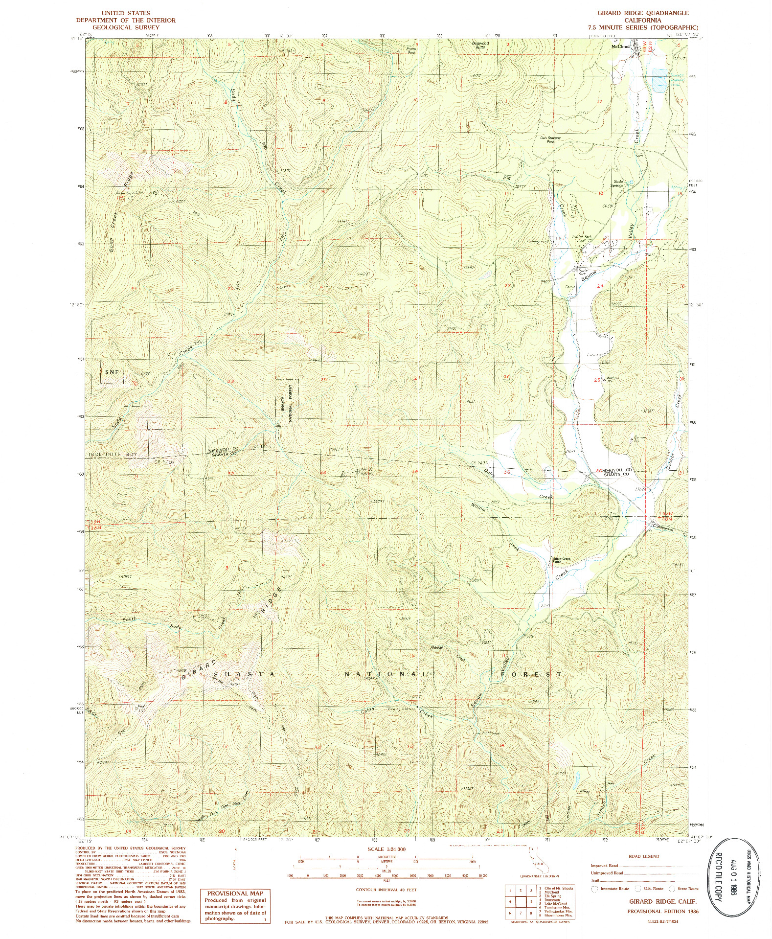 USGS 1:24000-SCALE QUADRANGLE FOR GIRARD RIDGE, CA 1986