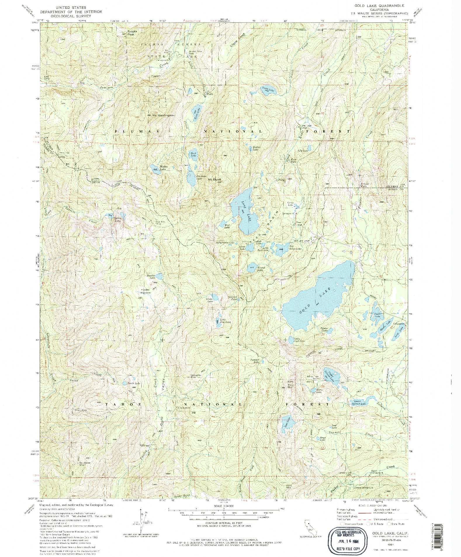 USGS 1:24000-SCALE QUADRANGLE FOR GOLD LAKE, CA 1981