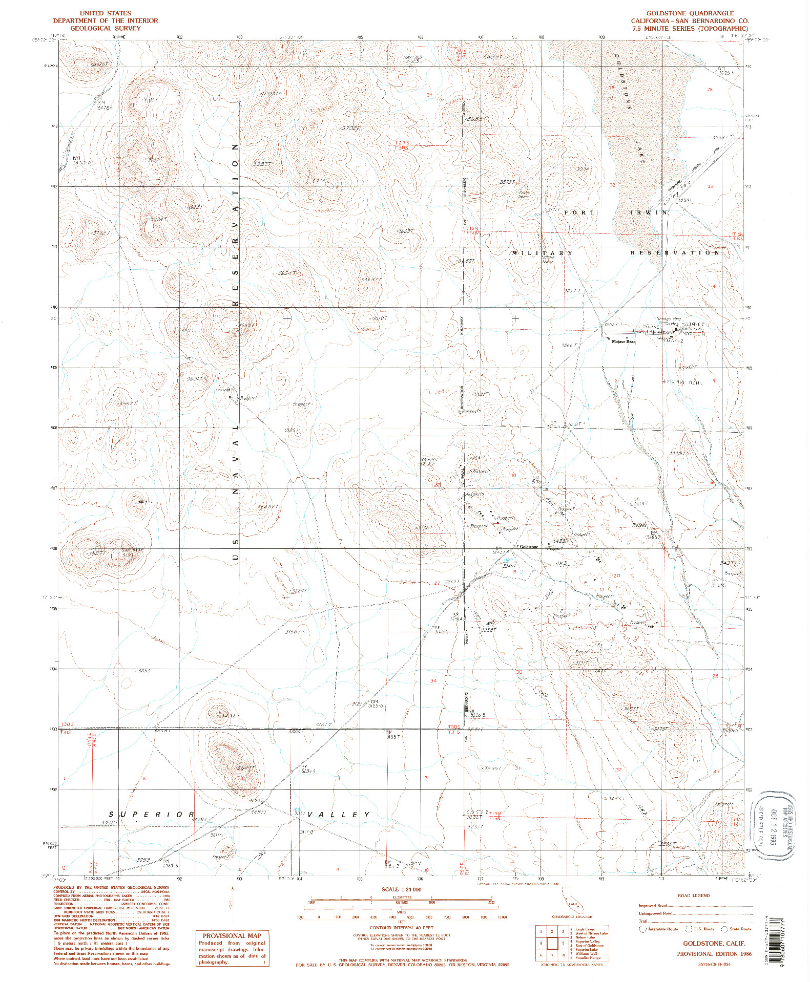 USGS 1:24000-SCALE QUADRANGLE FOR GOLDSTONE, CA 1986
