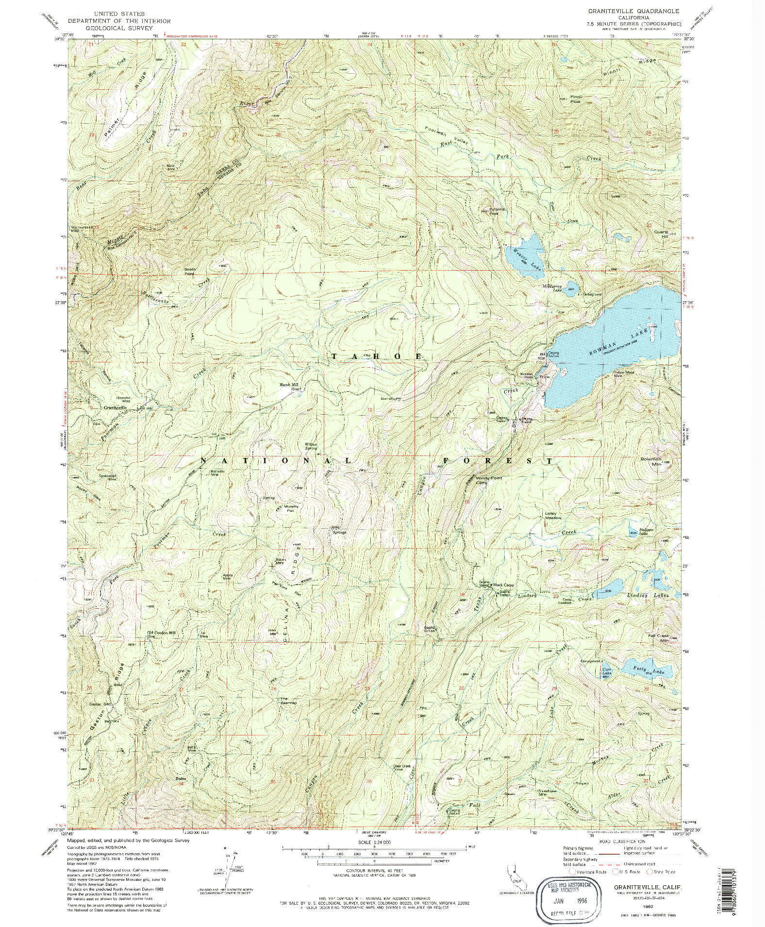 USGS 1:24000-SCALE QUADRANGLE FOR GRANITEVILLE, CA 1982