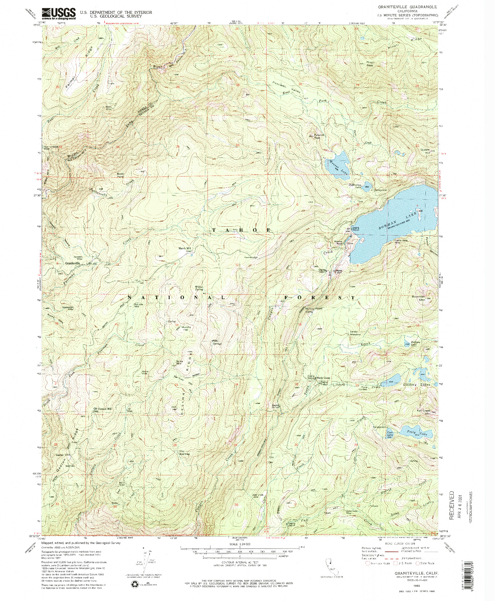 USGS 1:24000-SCALE QUADRANGLE FOR GRANITEVILLE, CA 1982