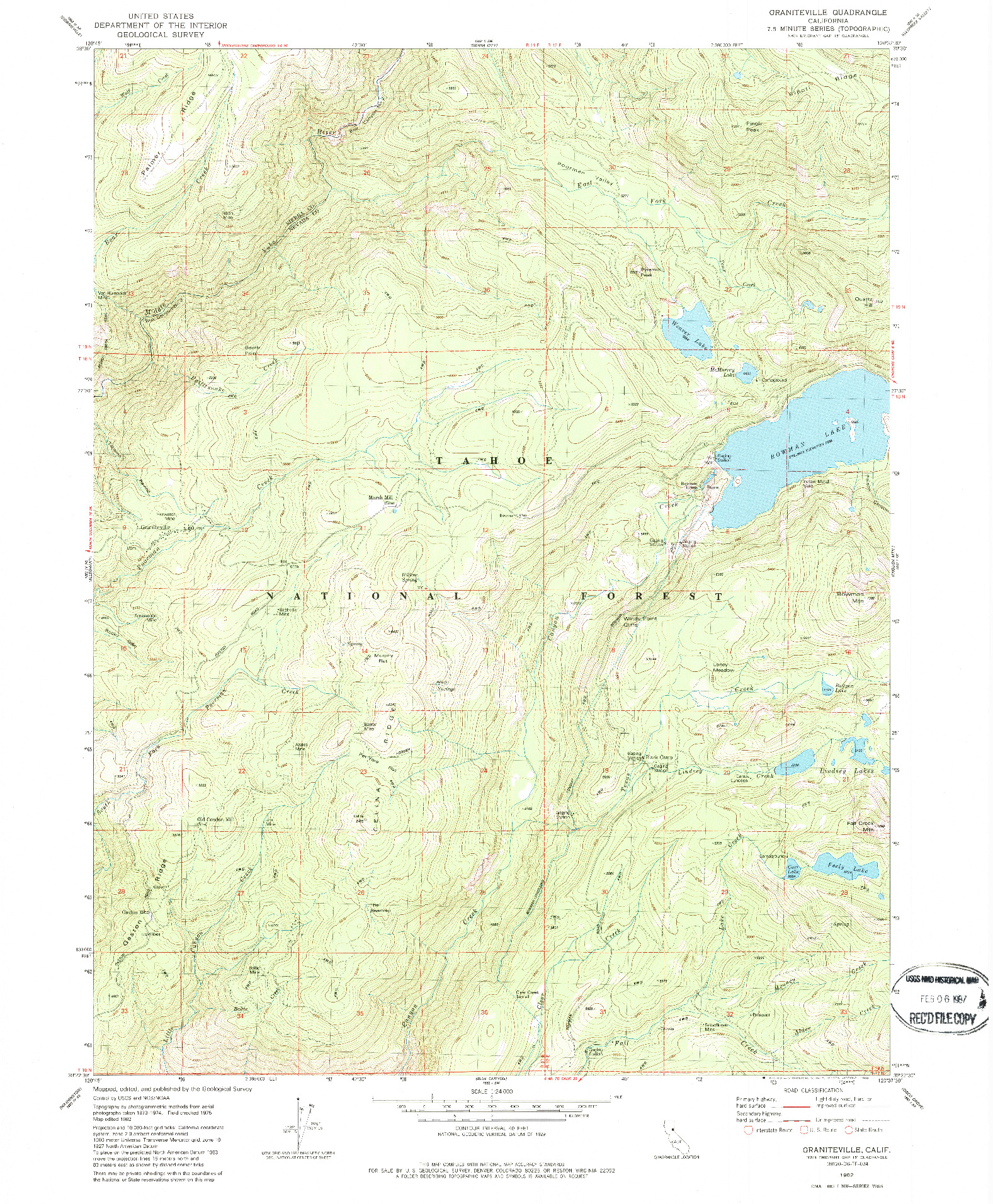 USGS 1:24000-SCALE QUADRANGLE FOR GRANITEVILLE, CA 1982