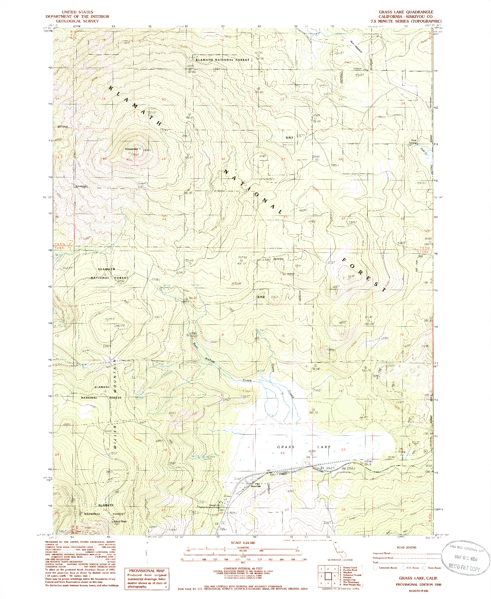 USGS 1:24000-SCALE QUADRANGLE FOR GRASS LAKE, CA 1986