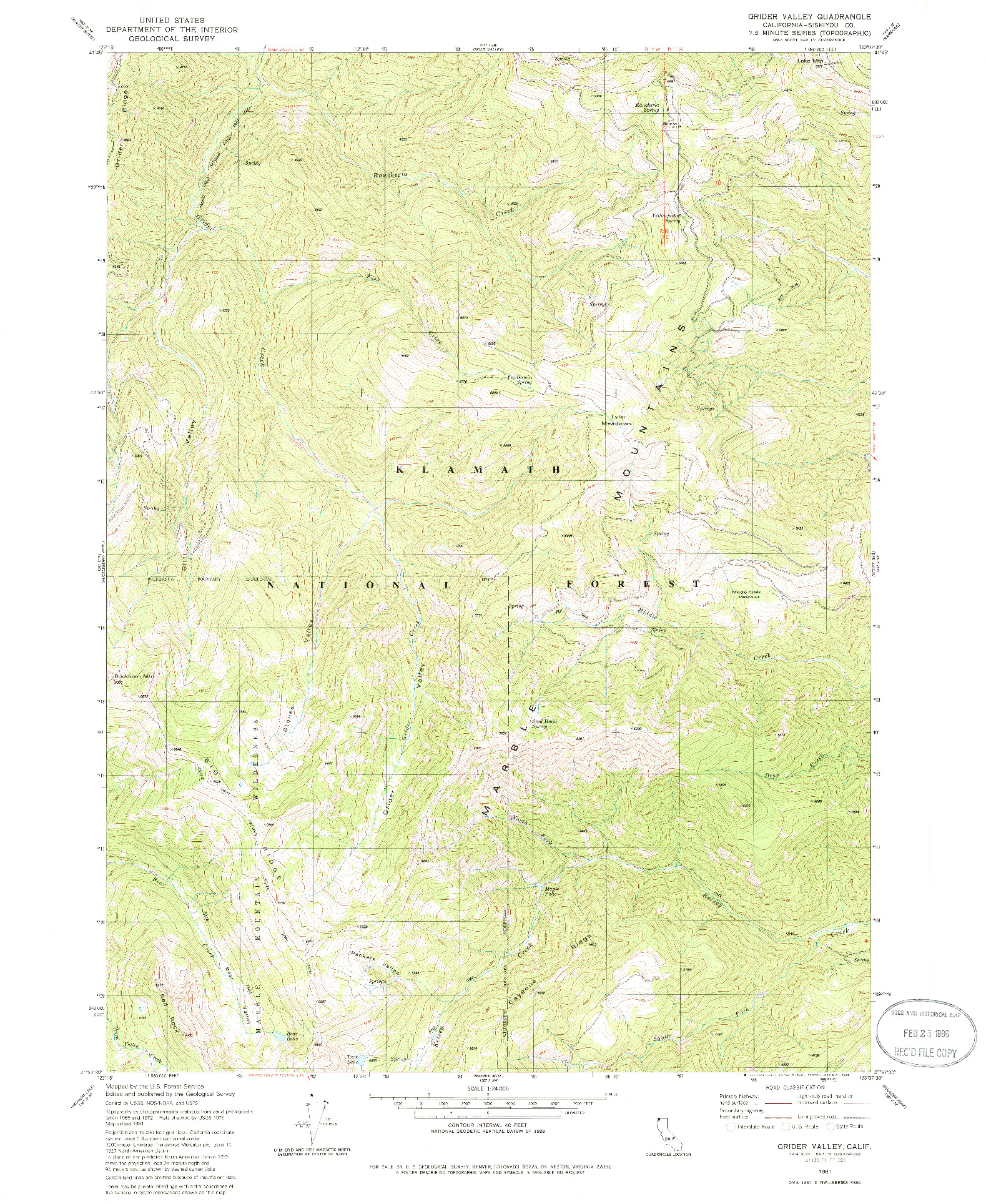 USGS 1:24000-SCALE QUADRANGLE FOR GRIDER VALLEY, CA 1981