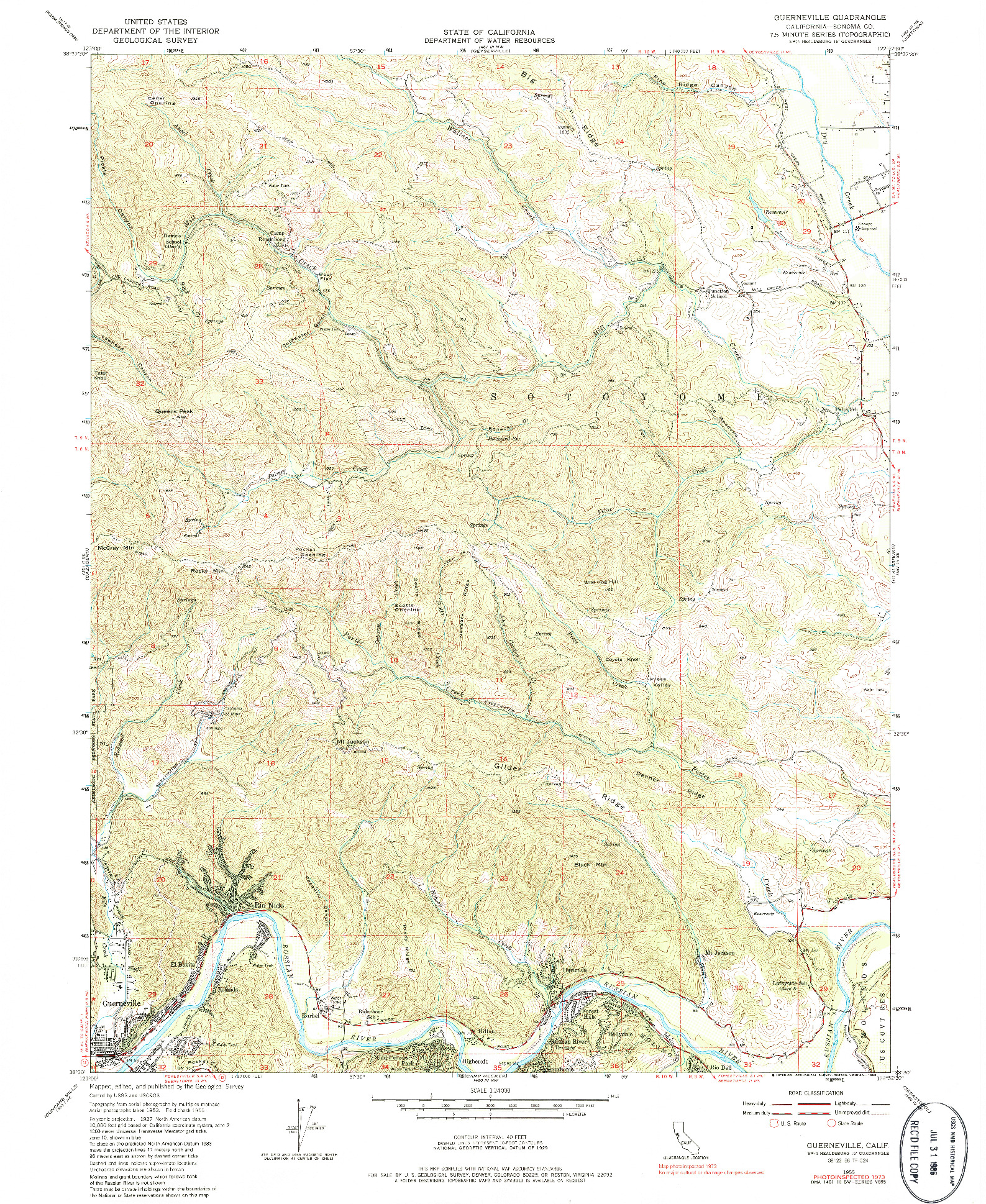USGS 1:24000-SCALE QUADRANGLE FOR GUERNEVILLE, CA 1955