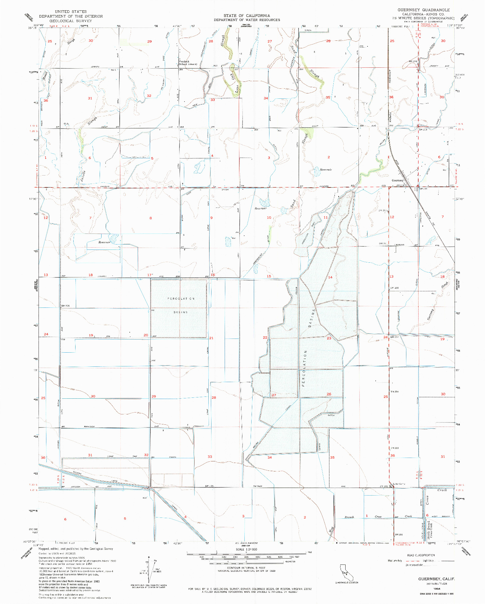 USGS 1:24000-SCALE QUADRANGLE FOR GUERNSEY, CA 1954