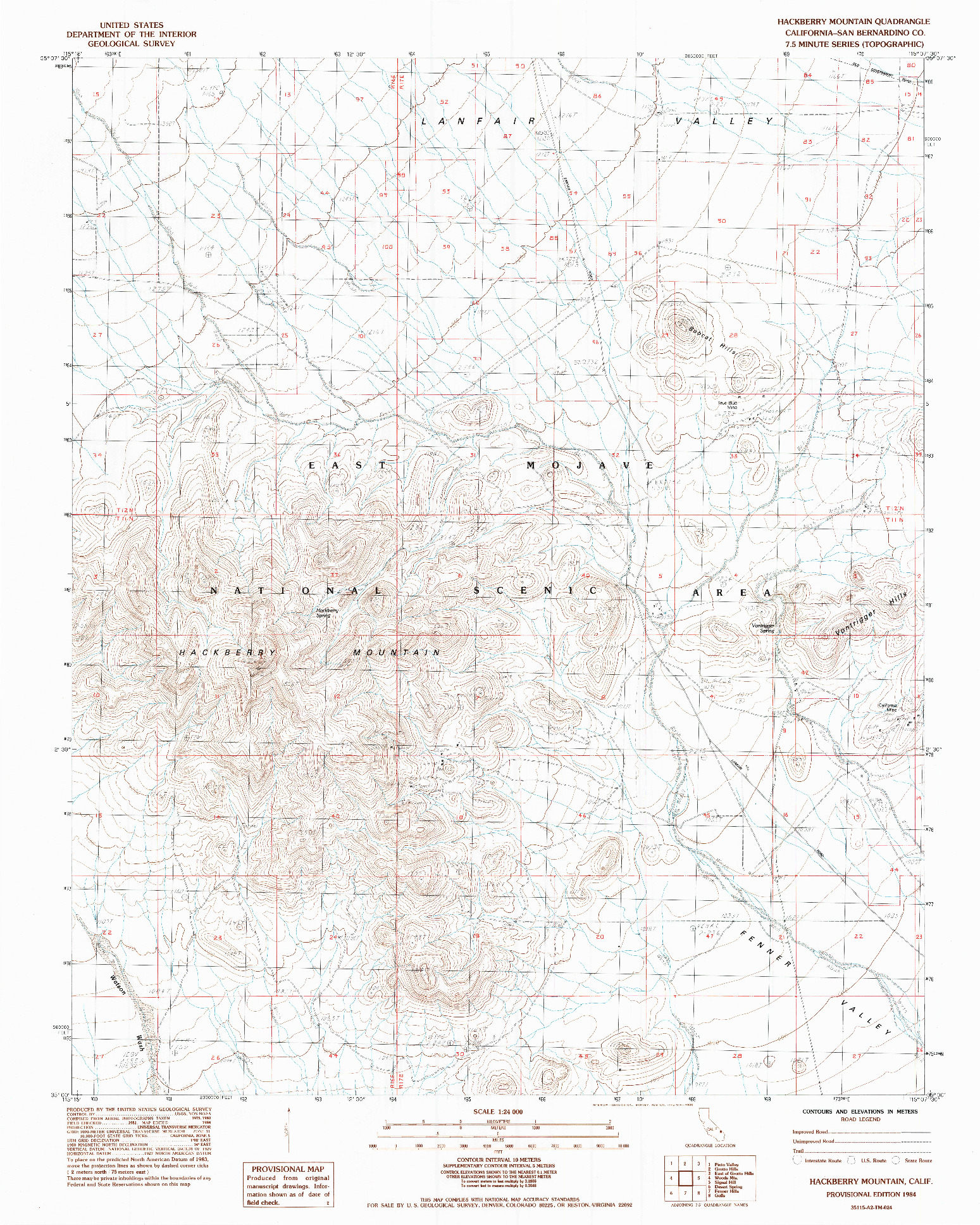 USGS 1:24000-SCALE QUADRANGLE FOR HACKBERRY MOUNTAIN, CA 1984