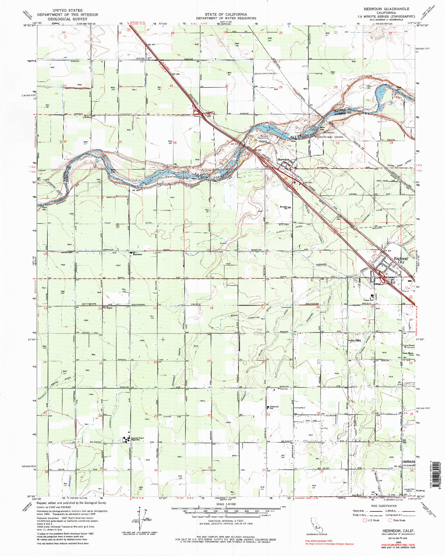 USGS 1:24000-SCALE QUADRANGLE FOR HERNDON, CA 1964